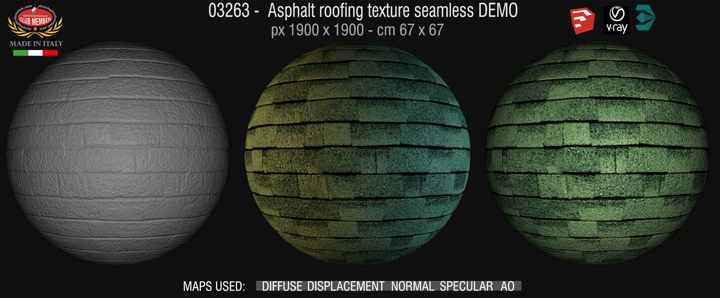 03263 Asphalt roofing texture seamless + maps DEMO