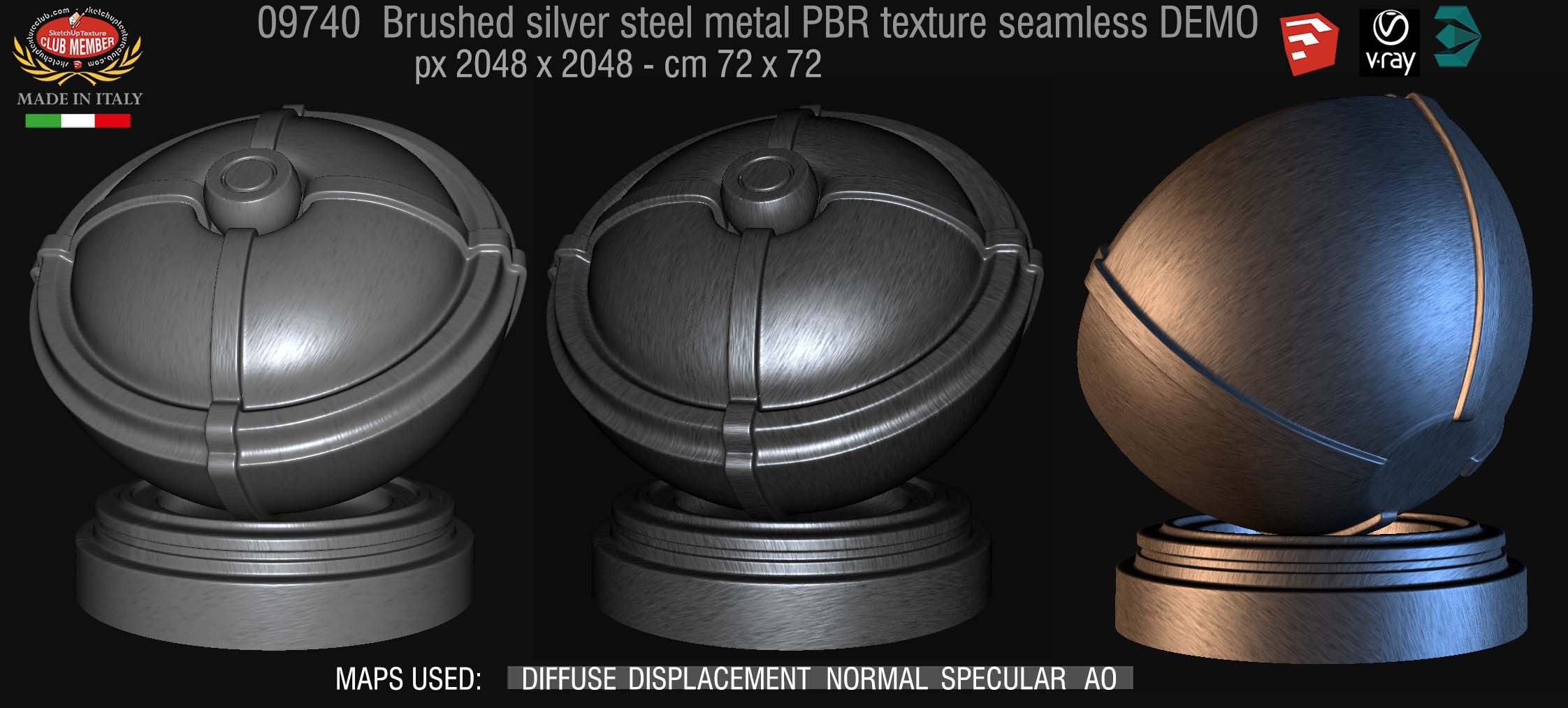 09740 Brushed silver steel metal PBR texture seamless DEMO