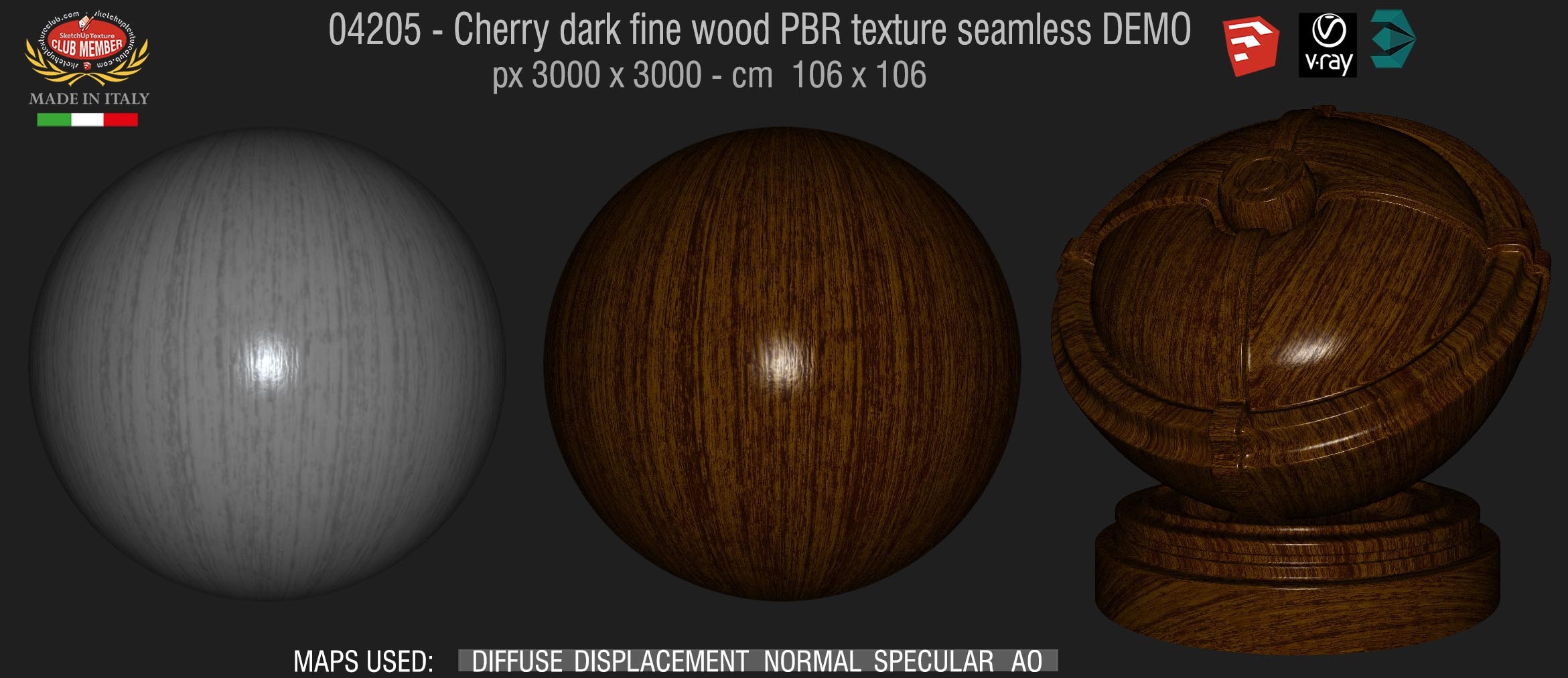 04205 Cherry dark fine wood PBR texture seamless DEMO