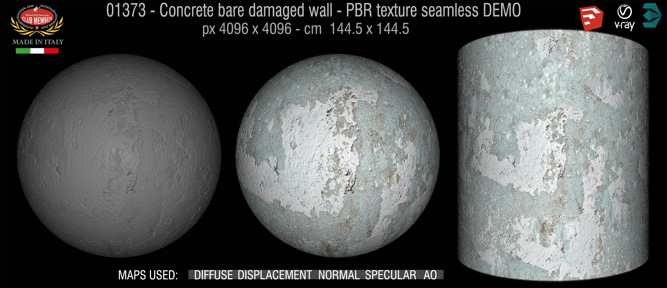 01373 Concrete bare damaged wall PBR texture seamless DEMO