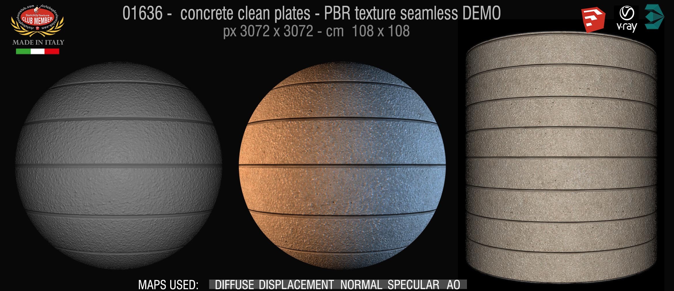01636 concrete clean plates wall PBR texture seamless DEMO