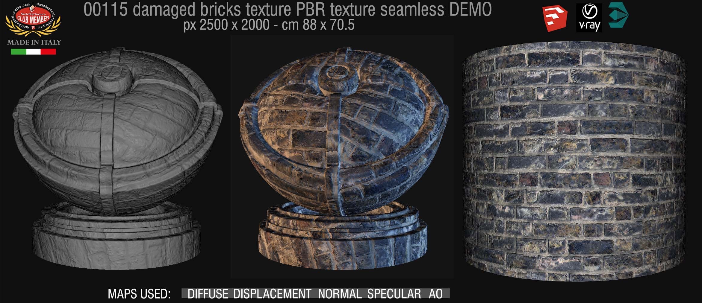 00115 Damaged bricks PBR texture seamless DEMO