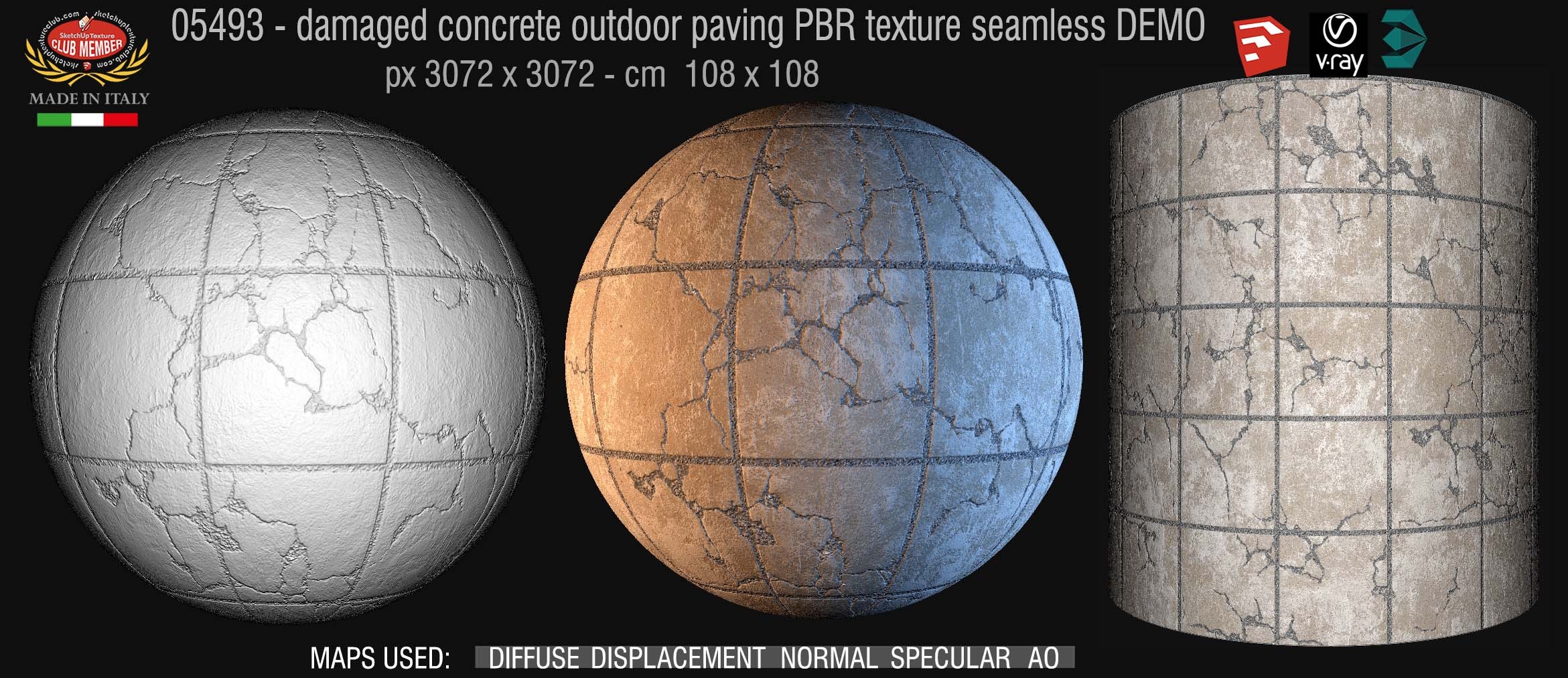 05493 Damaged concrete outdoor paving PBR texture seamless DEMO