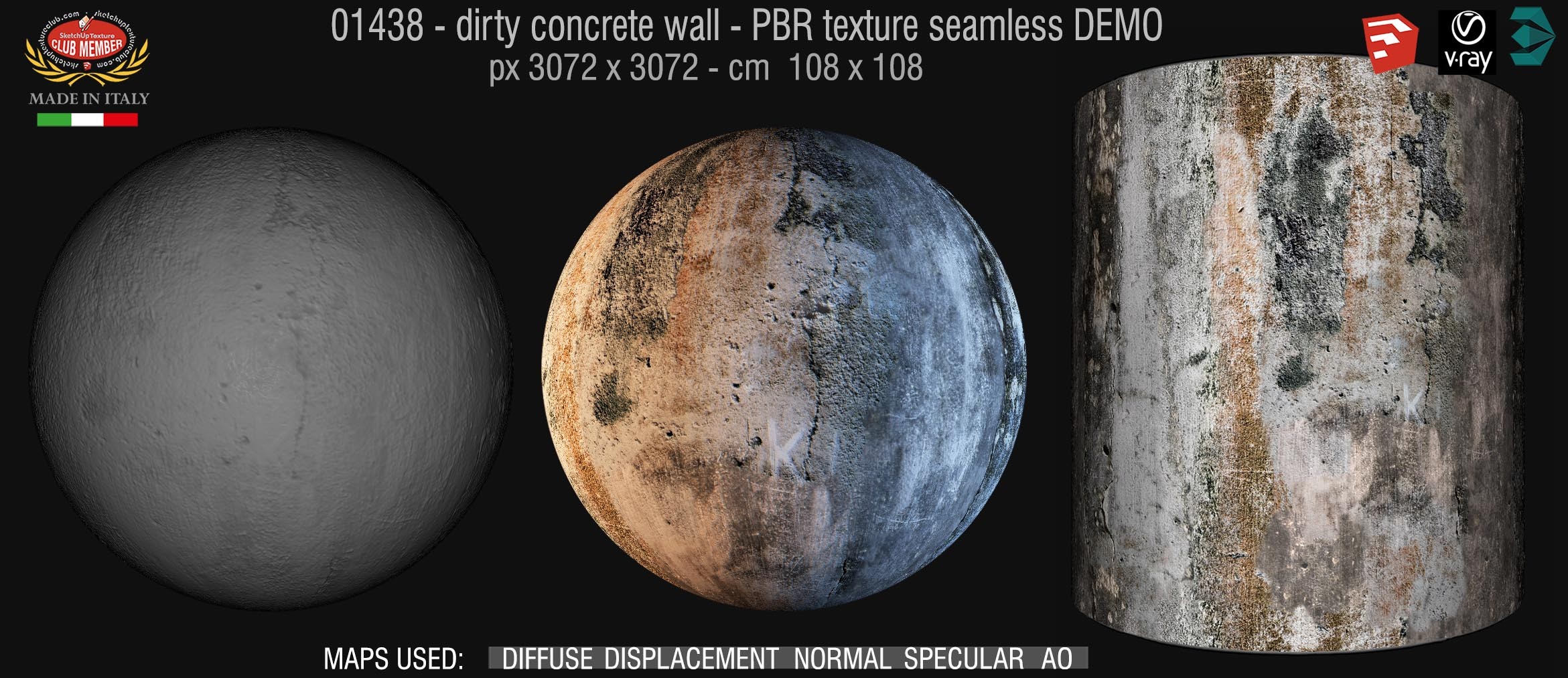 01438 Concrete bare dirty wall PBR texture seamless DEMO