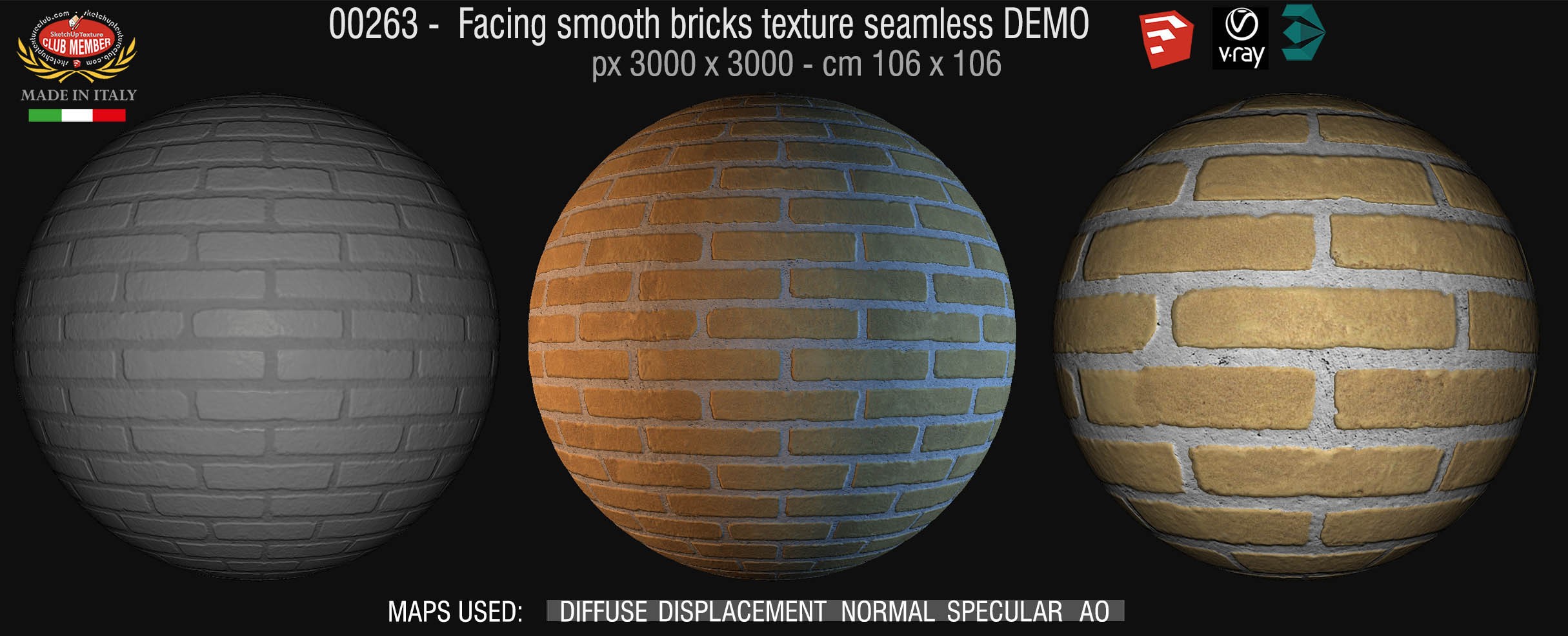 00263  Facing smooth bricks texture seamless + maps DEMO