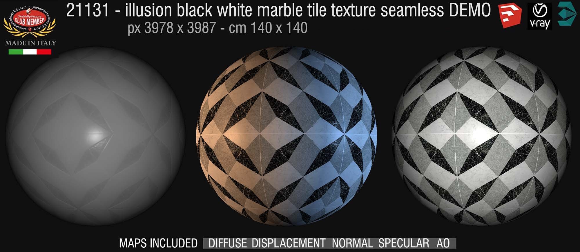 21131 Illusion black white marble floor tile texture seamless + maps DEMO