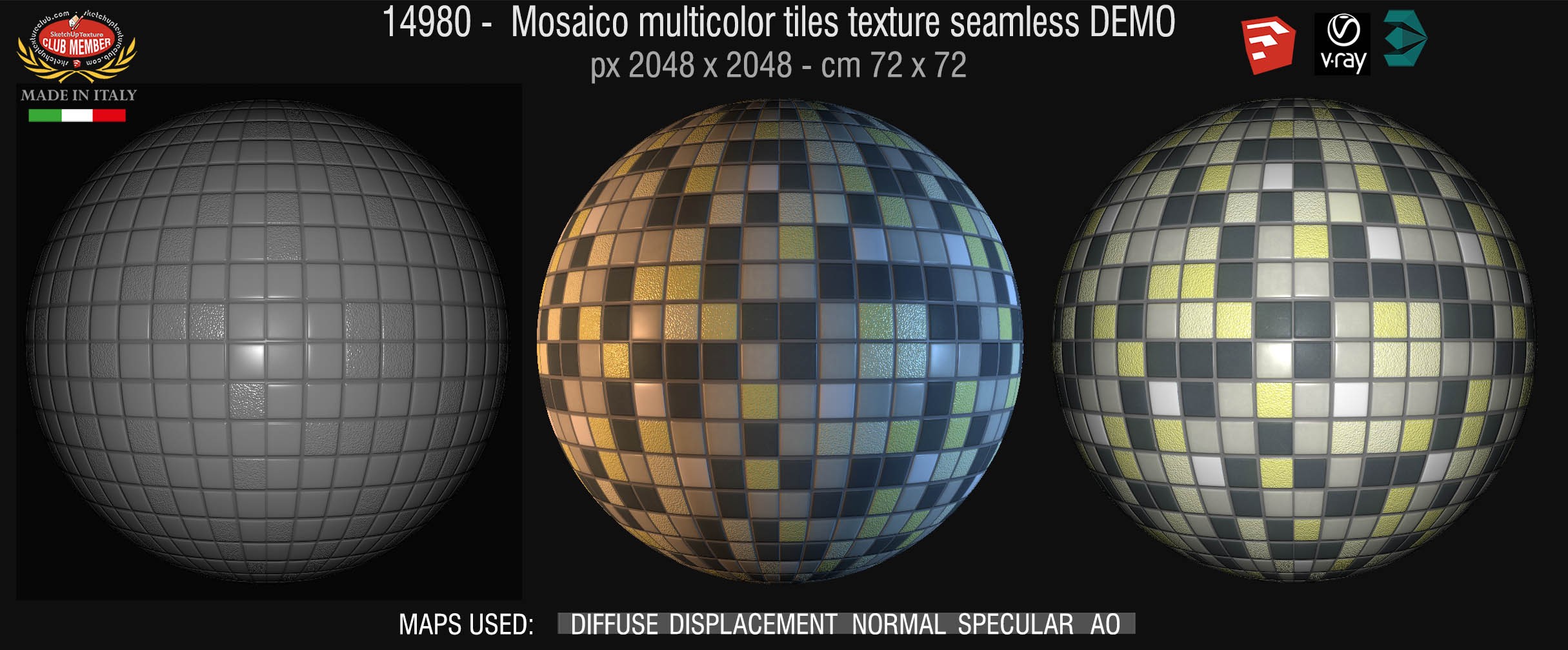 14980 Mosaico multicolor tiles texture seamless + maps DEMO