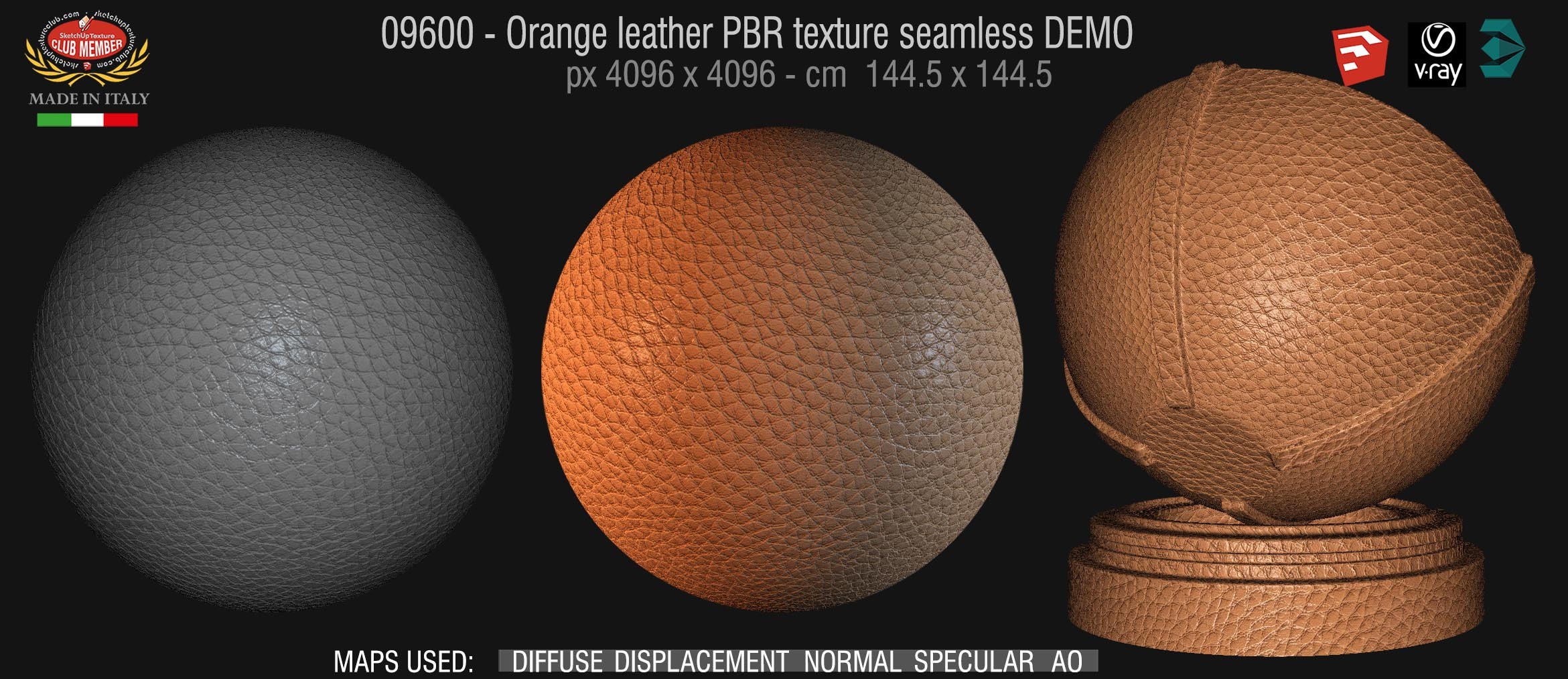 09600 Orange leather PBR texture seamless DEMO