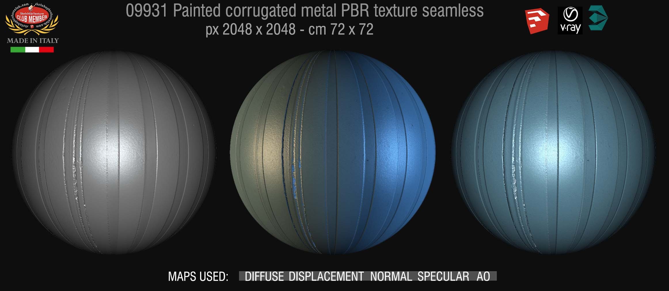 09931 Painted corrugated metal PBR texture seamless DEMO