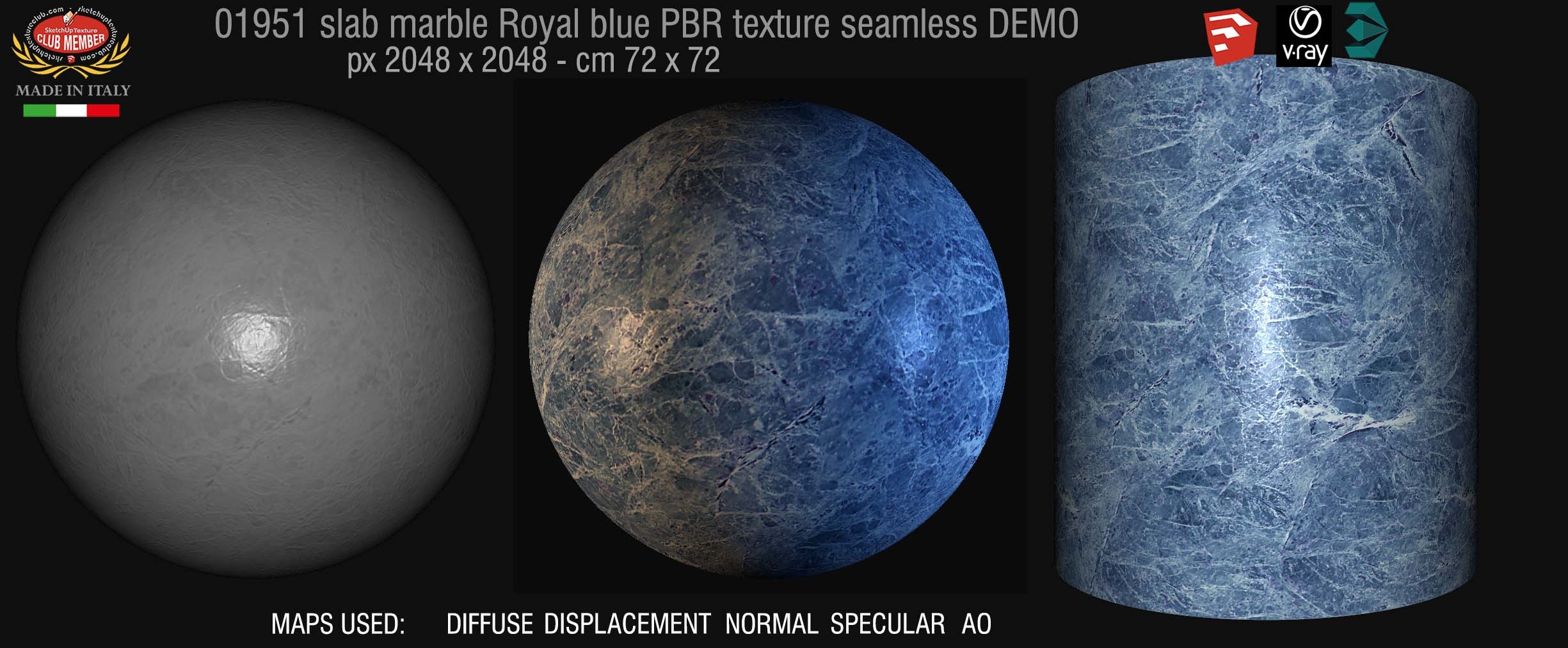 01951 Slab marble royal blue PBR texture seamless DEMO
