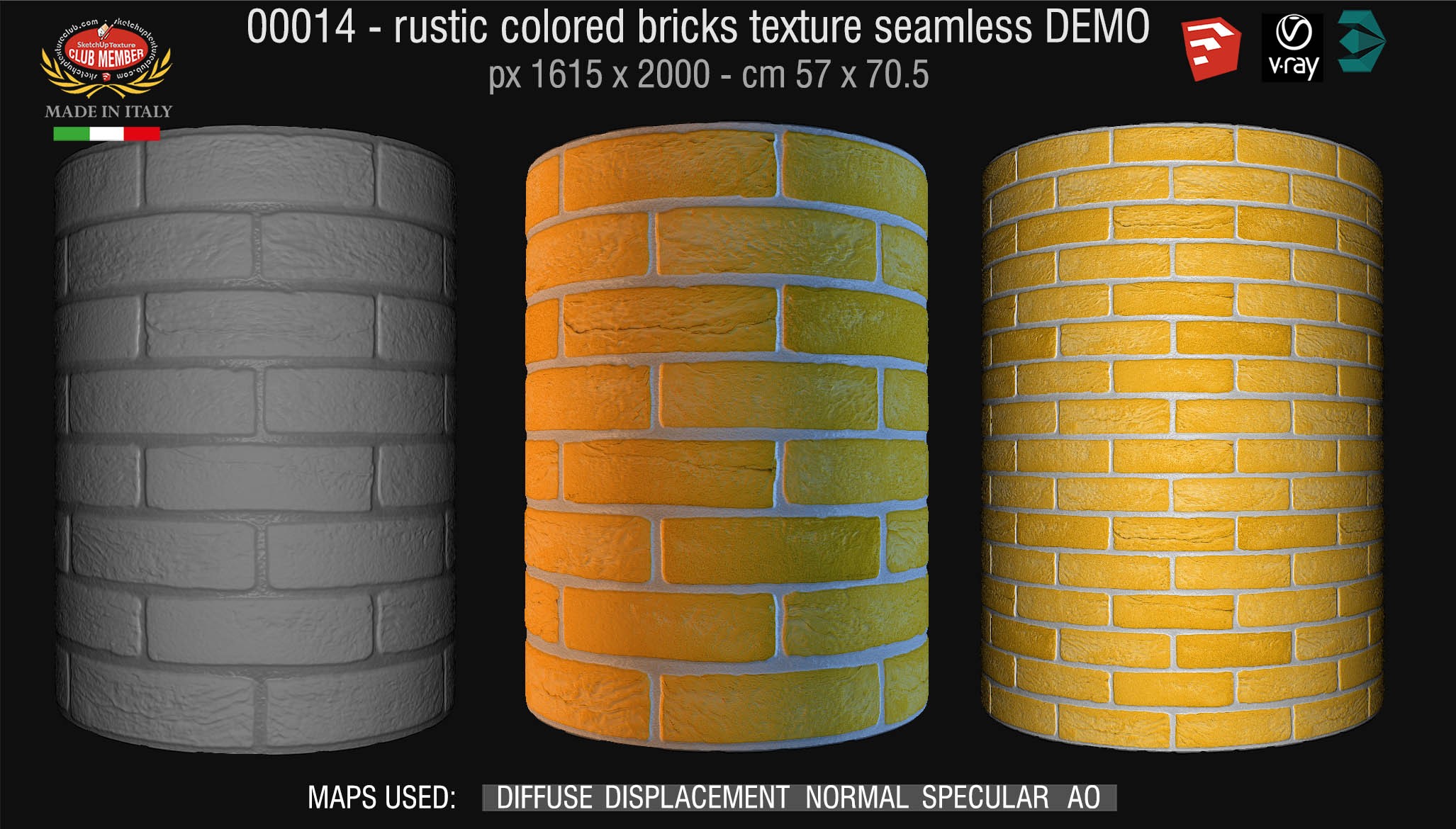 00014 colored rustic bricks texture seamless + maps DEMO