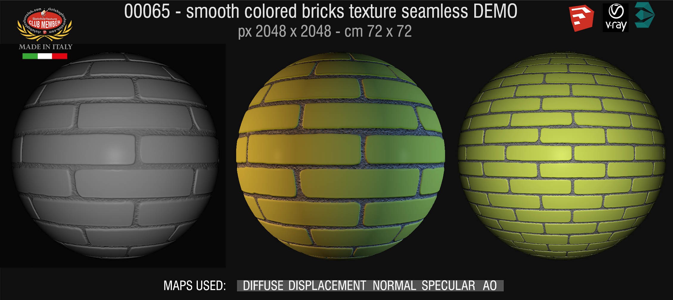 00065 smooth colored bricks texture seamless + maps DEMO