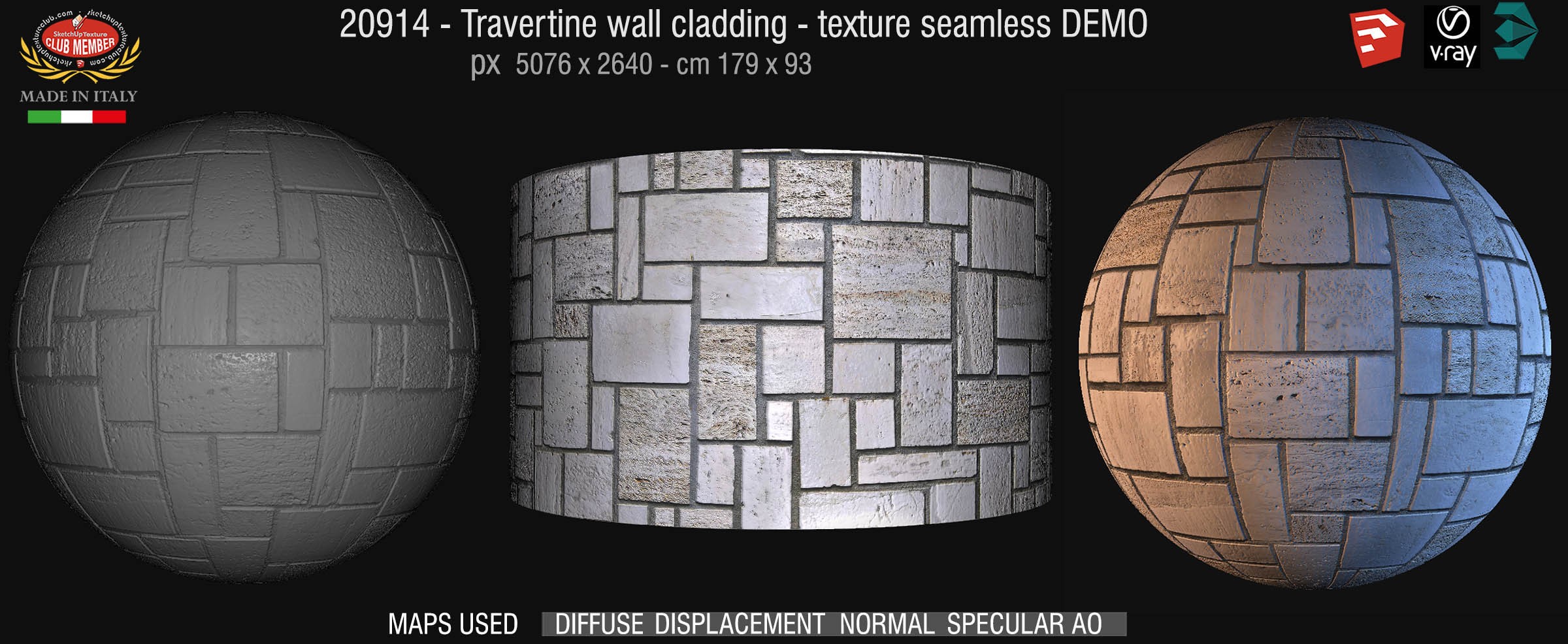 20914 Travertine wall cladding texture + maps DEMO