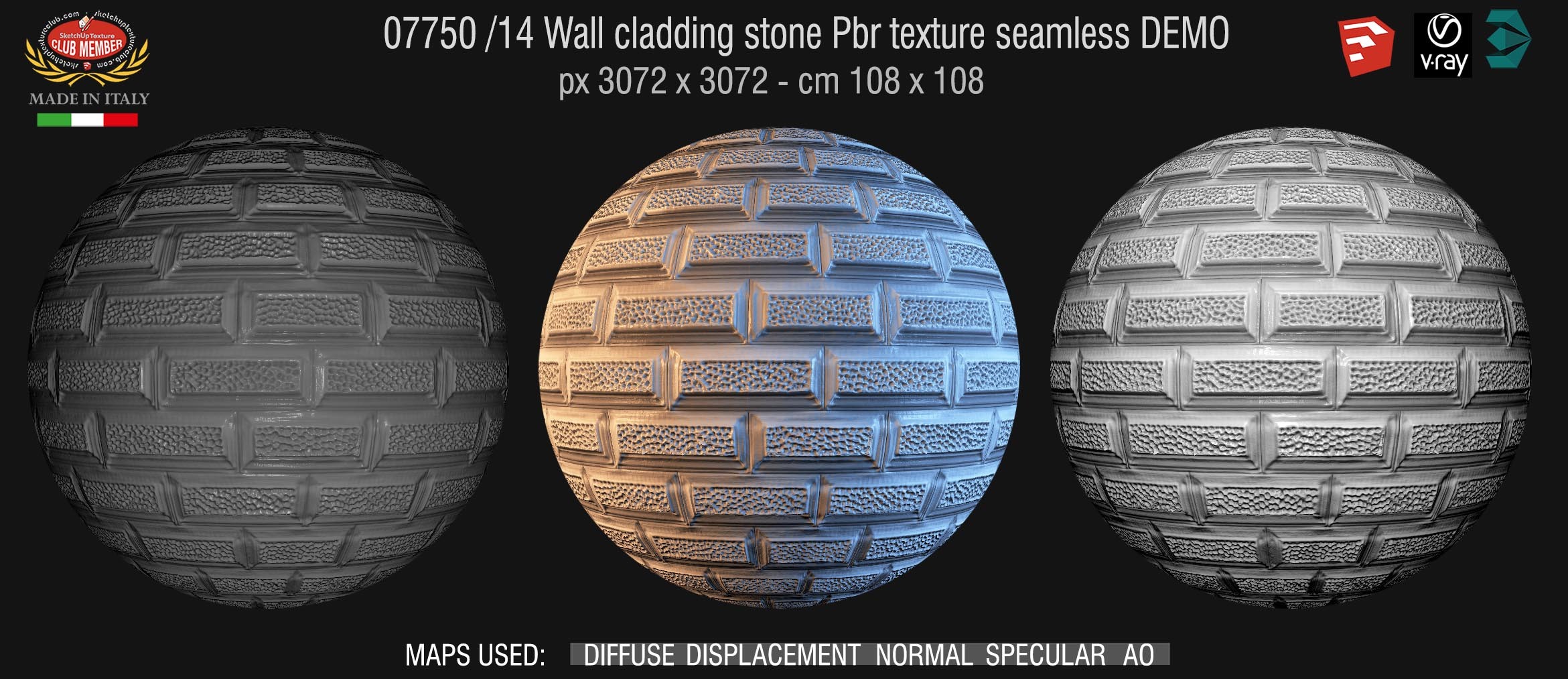 07750/14 Wall cladding stone pbr texture seamless demo
