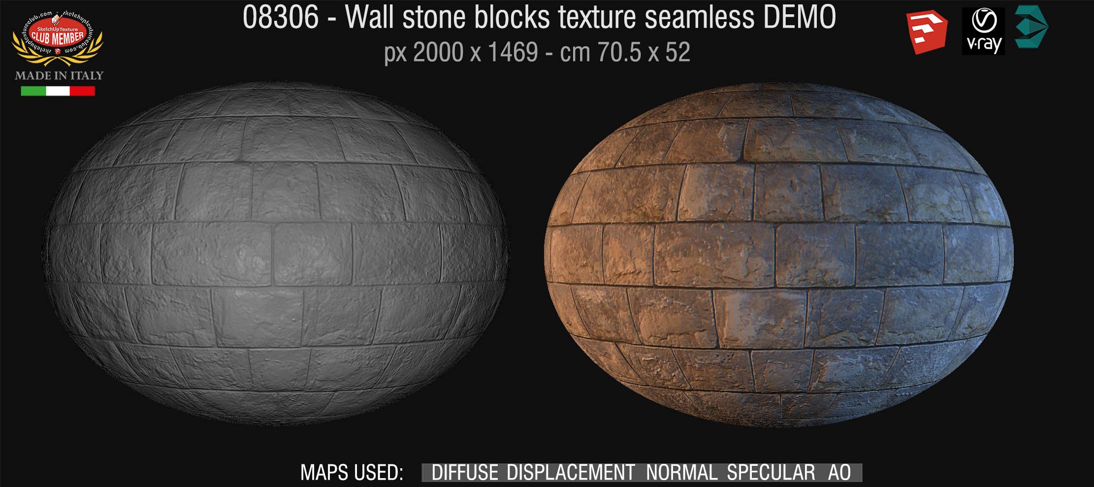 08306 HR Wall stone with regular blocks texture + maps DEMO