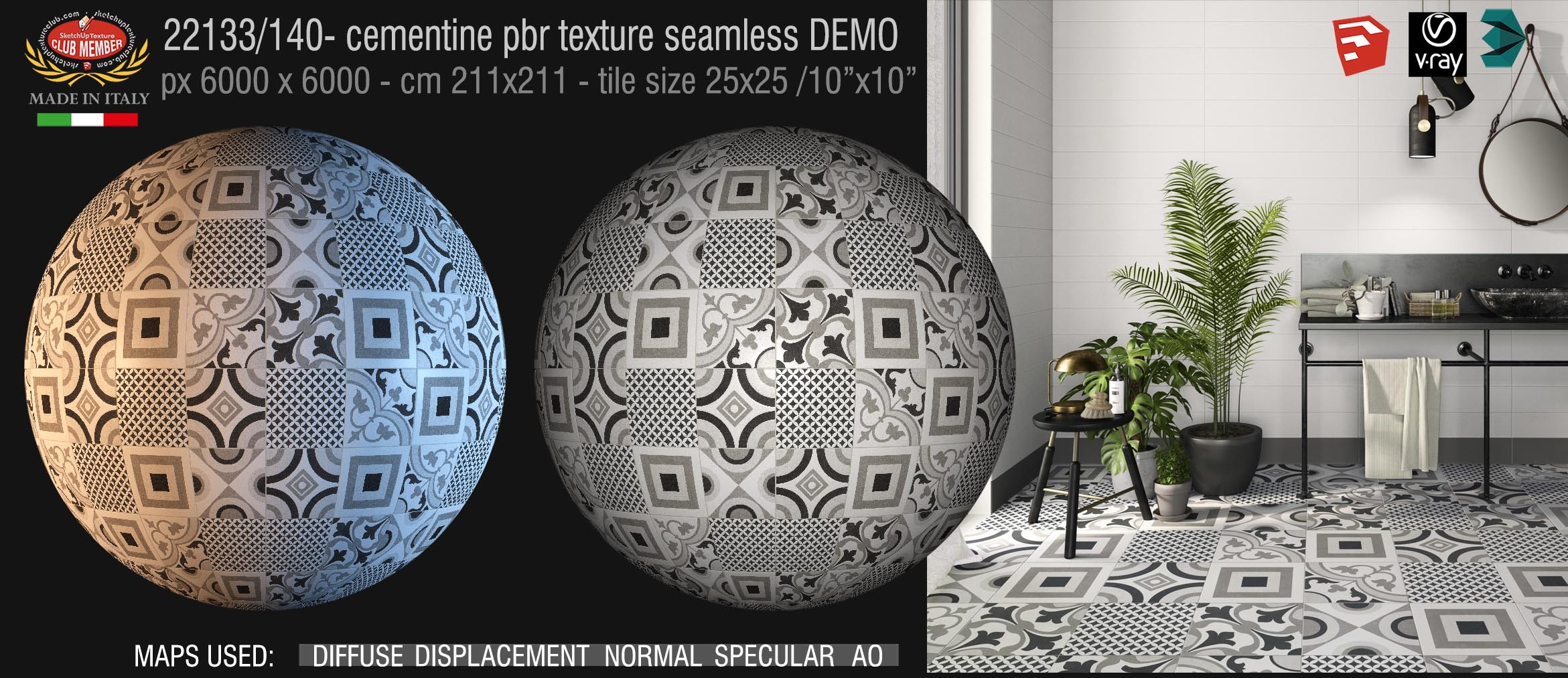 22133/140 cementine tiles Pbr seamless texture DEMO - porcelain stoneware concrete look