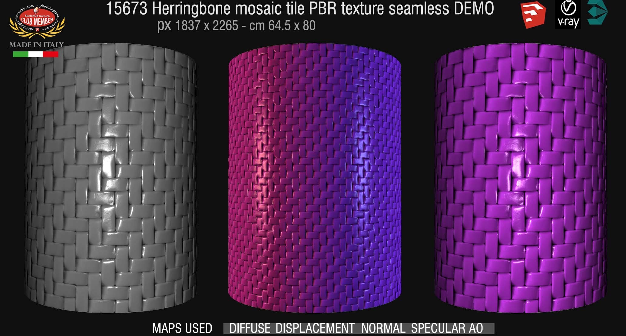 15673 Herringbone mosaic tile PBR texture seamless DEMO