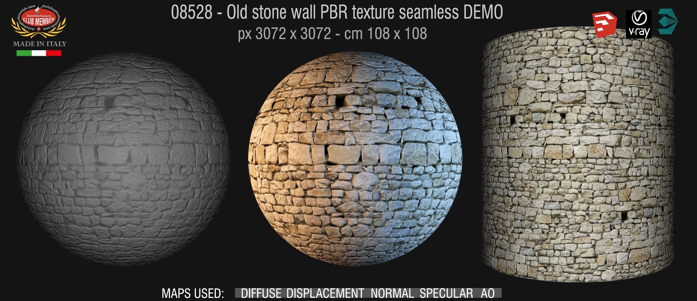 08528 Old stone wall PBR texture seamless DEMO