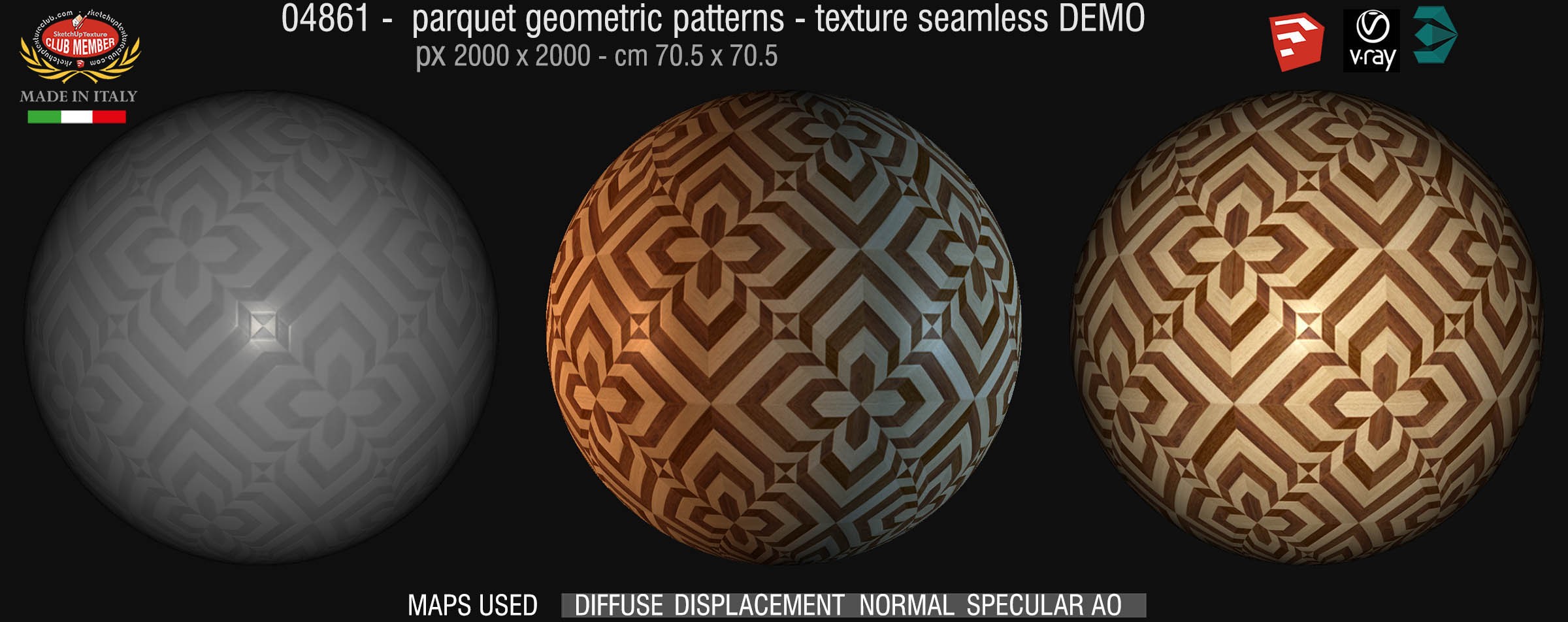 04861 Parquet geometric pattern texture seamless + maps DEMO