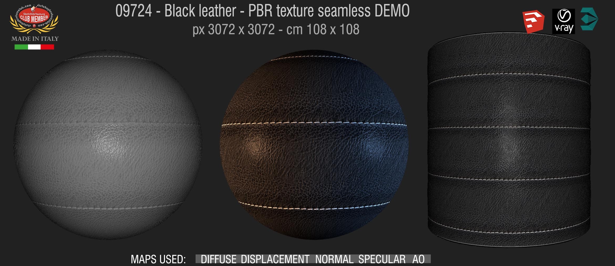 09724 Black leather PBR texture seamless DEMO