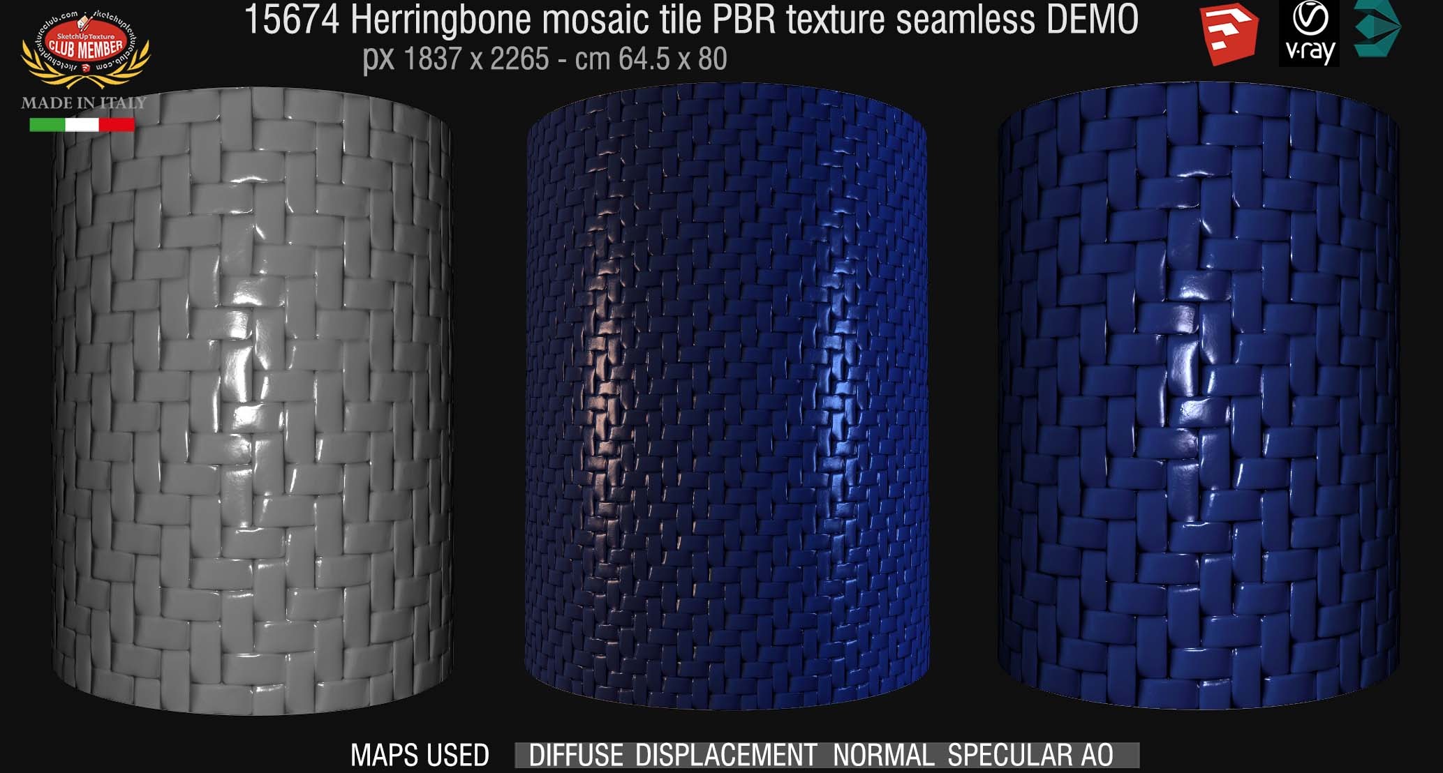 15674 Herringbone mosaic tile PBR texture seamless DEMO