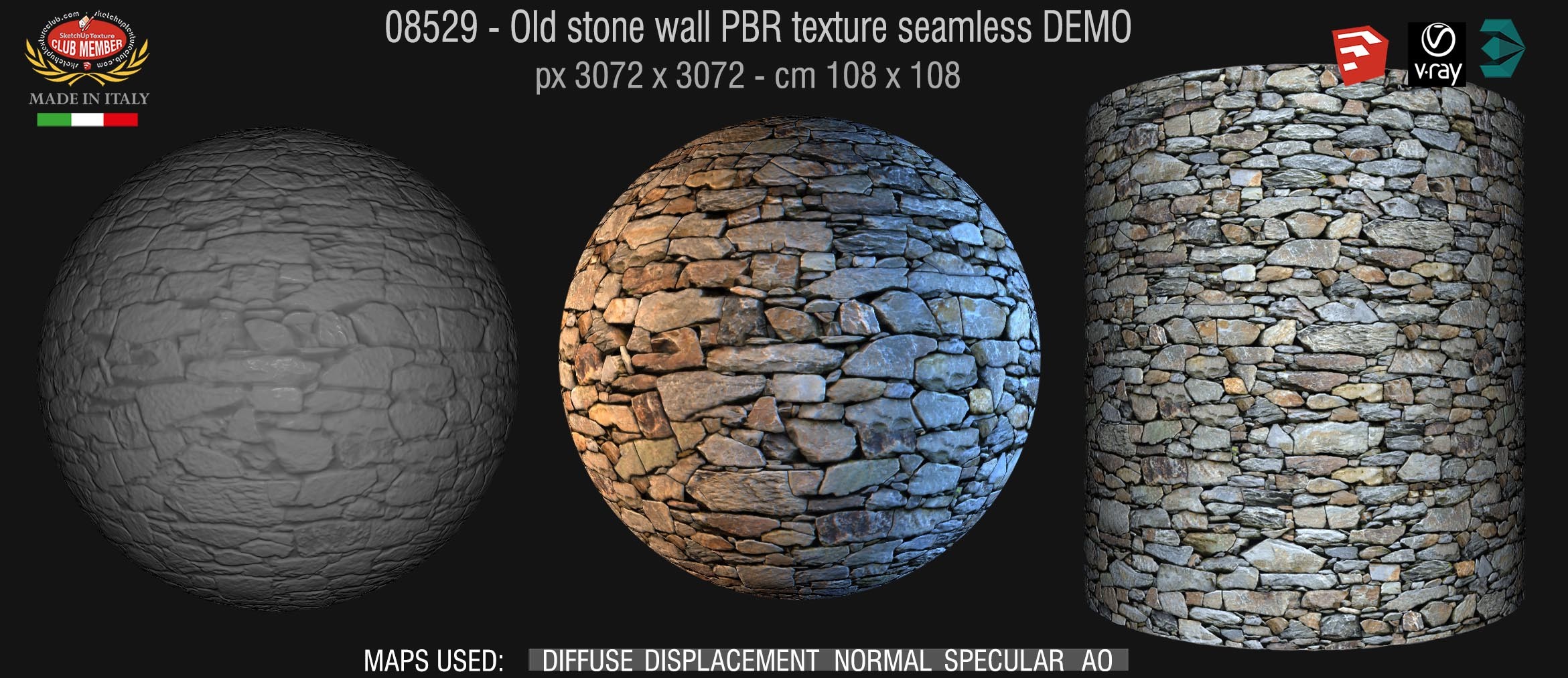 08529 Old stone wall PBR texture seamless DEMO