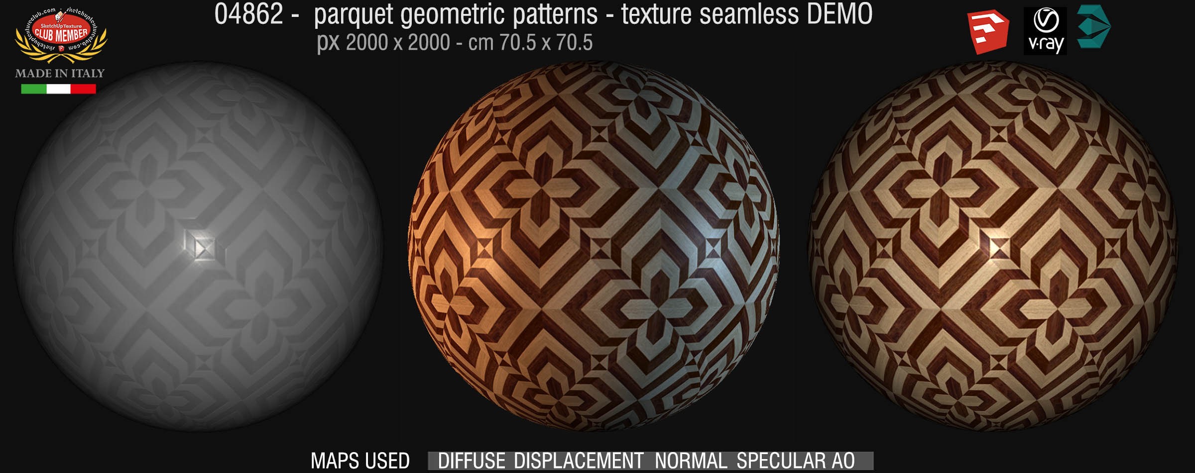 04862 Parquet geometric pattern texture seamless + maps DEMO
