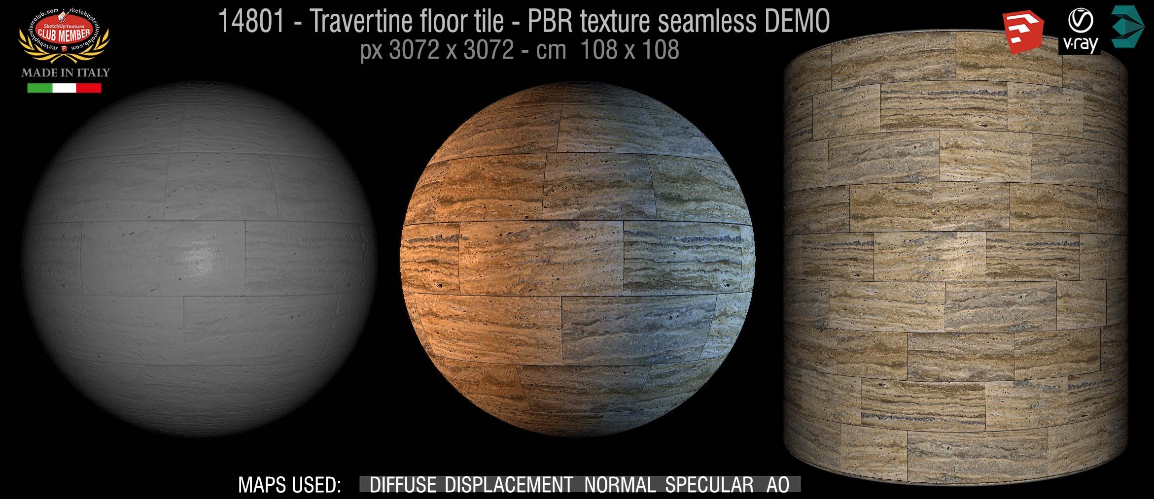 14801 Travertine floor tile PBR texture seamless DEMO