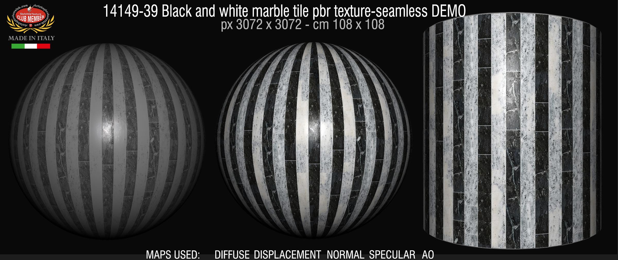 14149-39 Black and white marble tile pbr texture-seamless DEMO