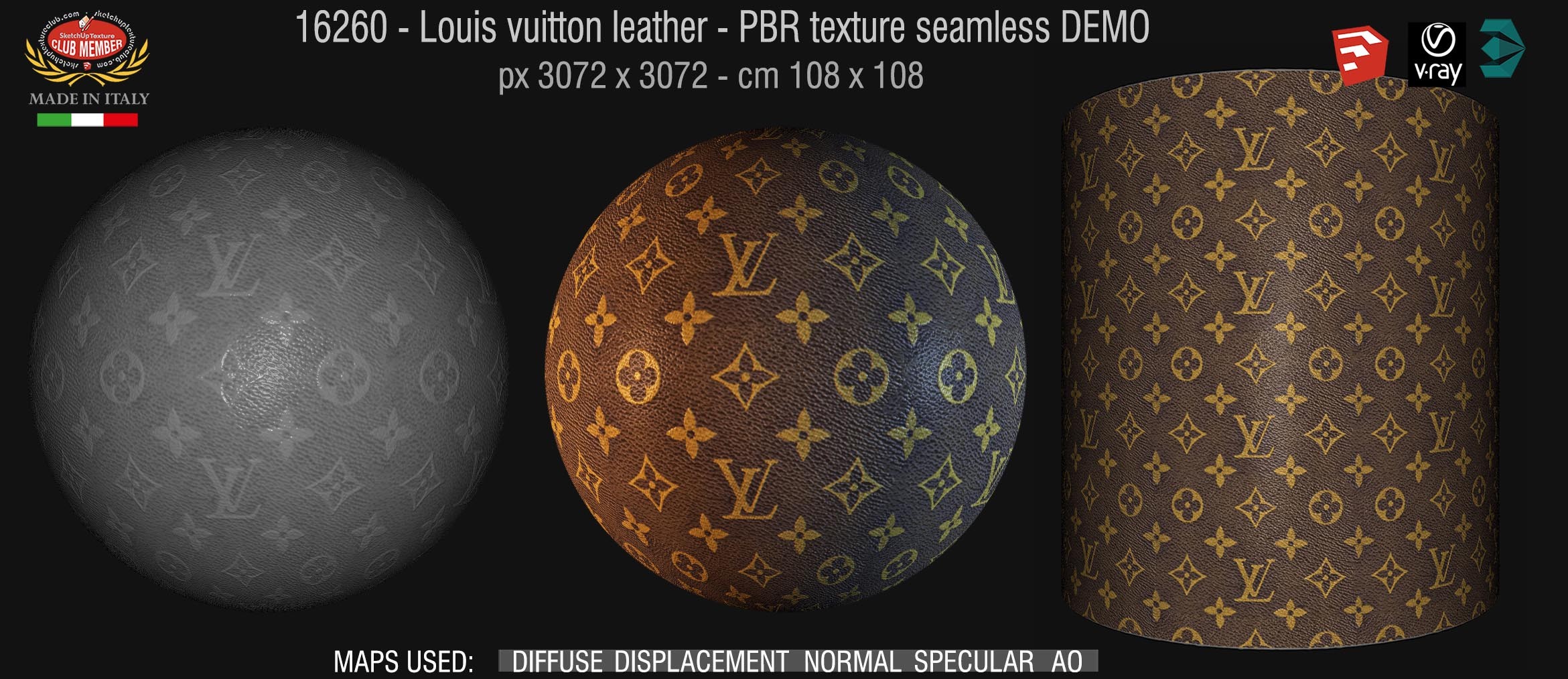 16260 Louis Vuitton leather PBR texture seamless DEMO