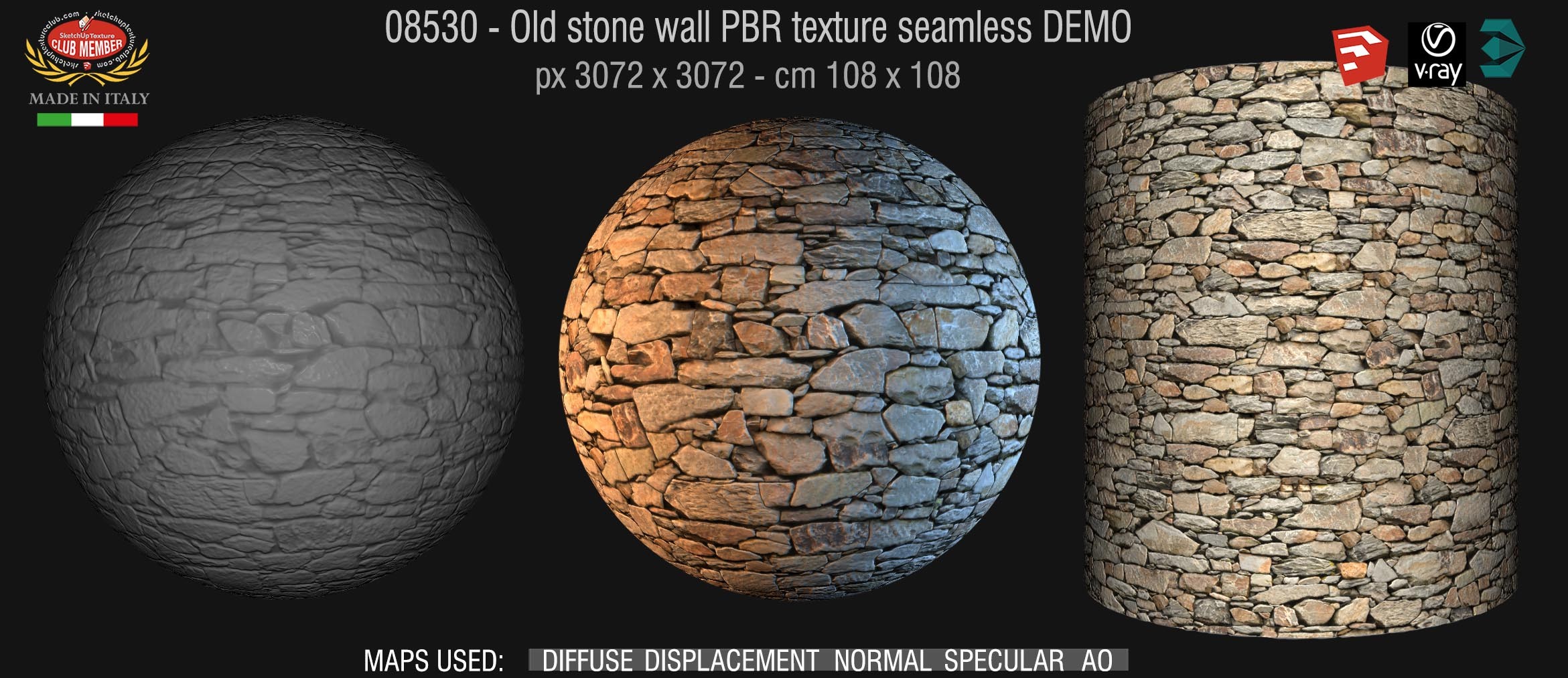 08530 Old stone wall PBR texture seamless DEMO