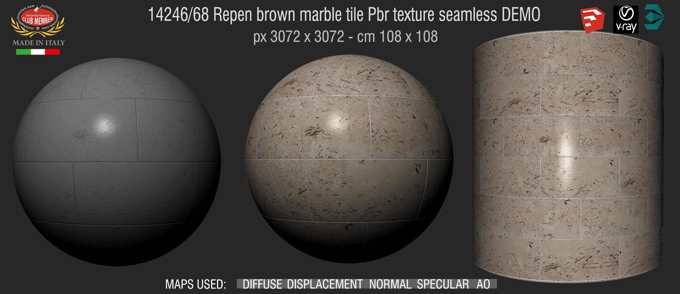 14246/68 Repen brown marble tile Pbr texture seamless DEMO