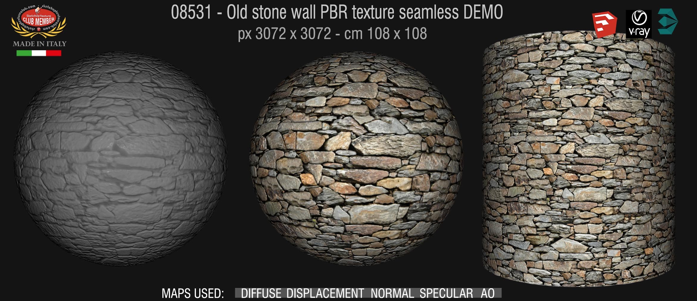 08531 Old stone wall PBR texture seamless DEMO