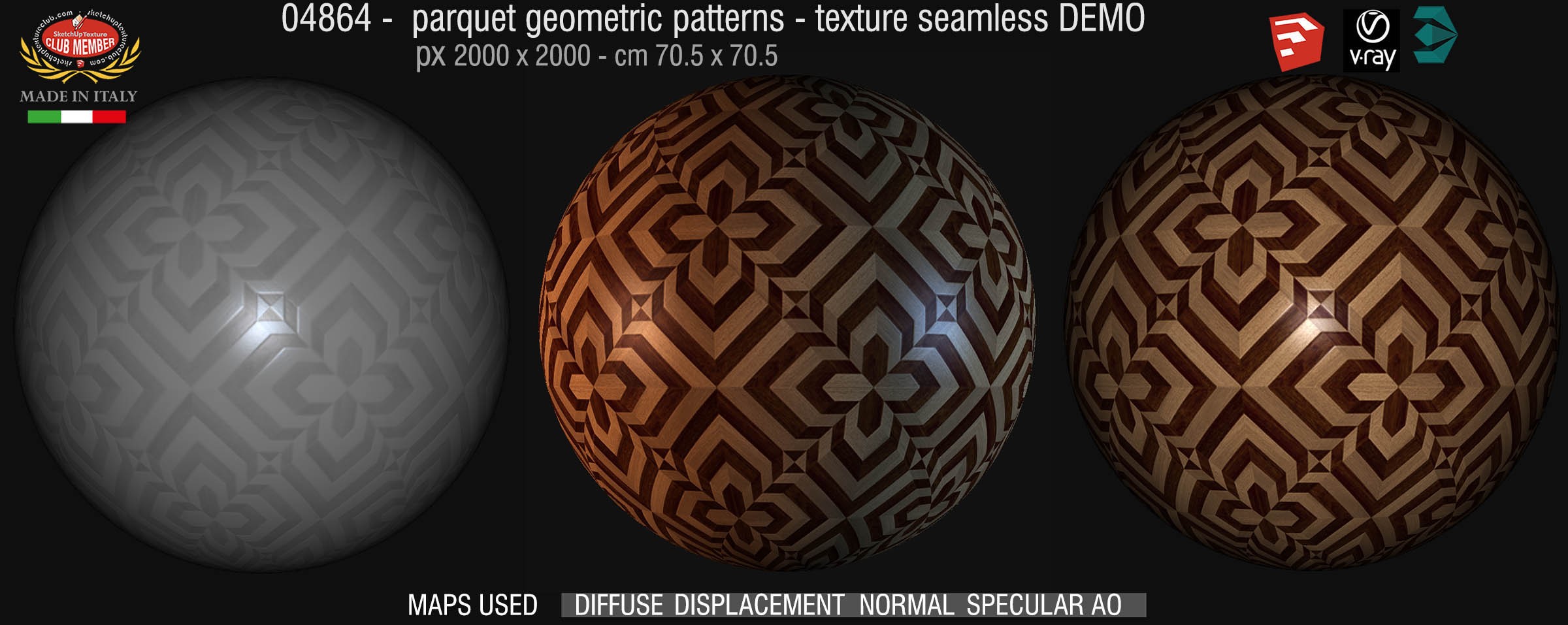04864 Parquet geometric pattern texture seamless + maps DEMO