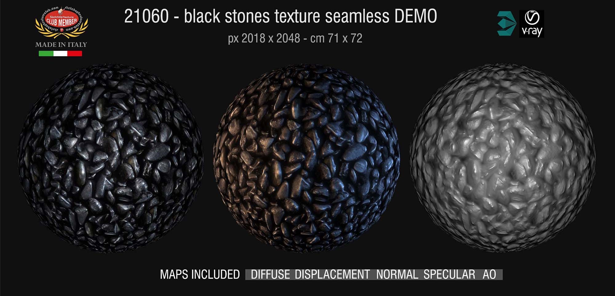 CLICK TO ENLARGE Black stones texture seamless + maps DEMO
