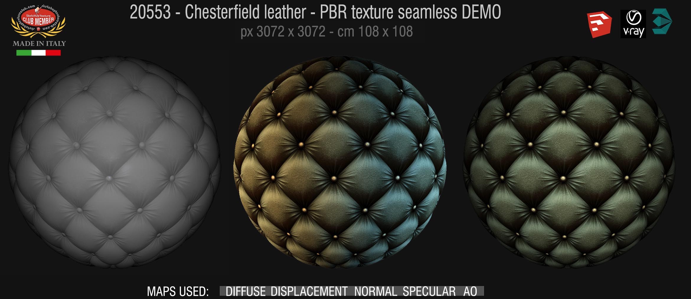 20553 Chesterfield leather PBR texture seamless DEMO