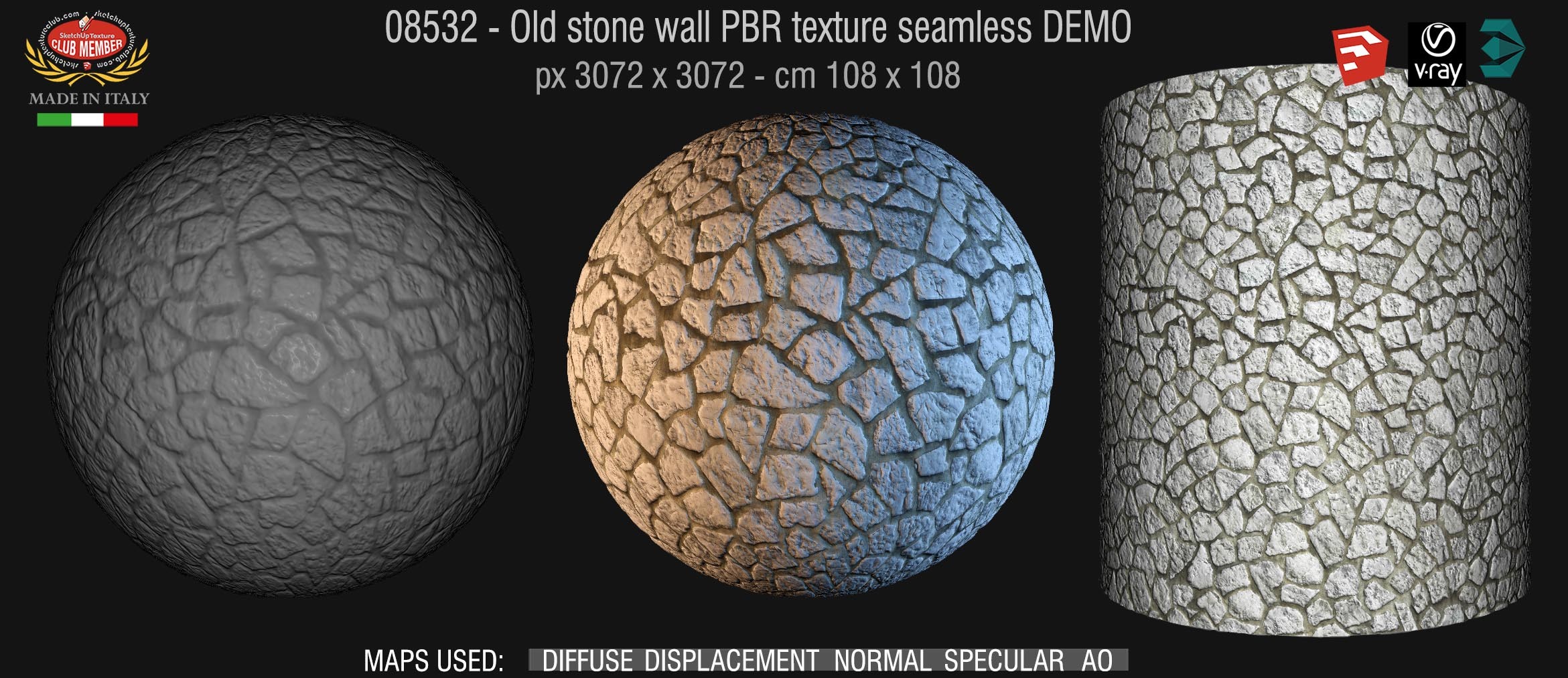 08532 Old stone wall PBR texture seamless DEMO