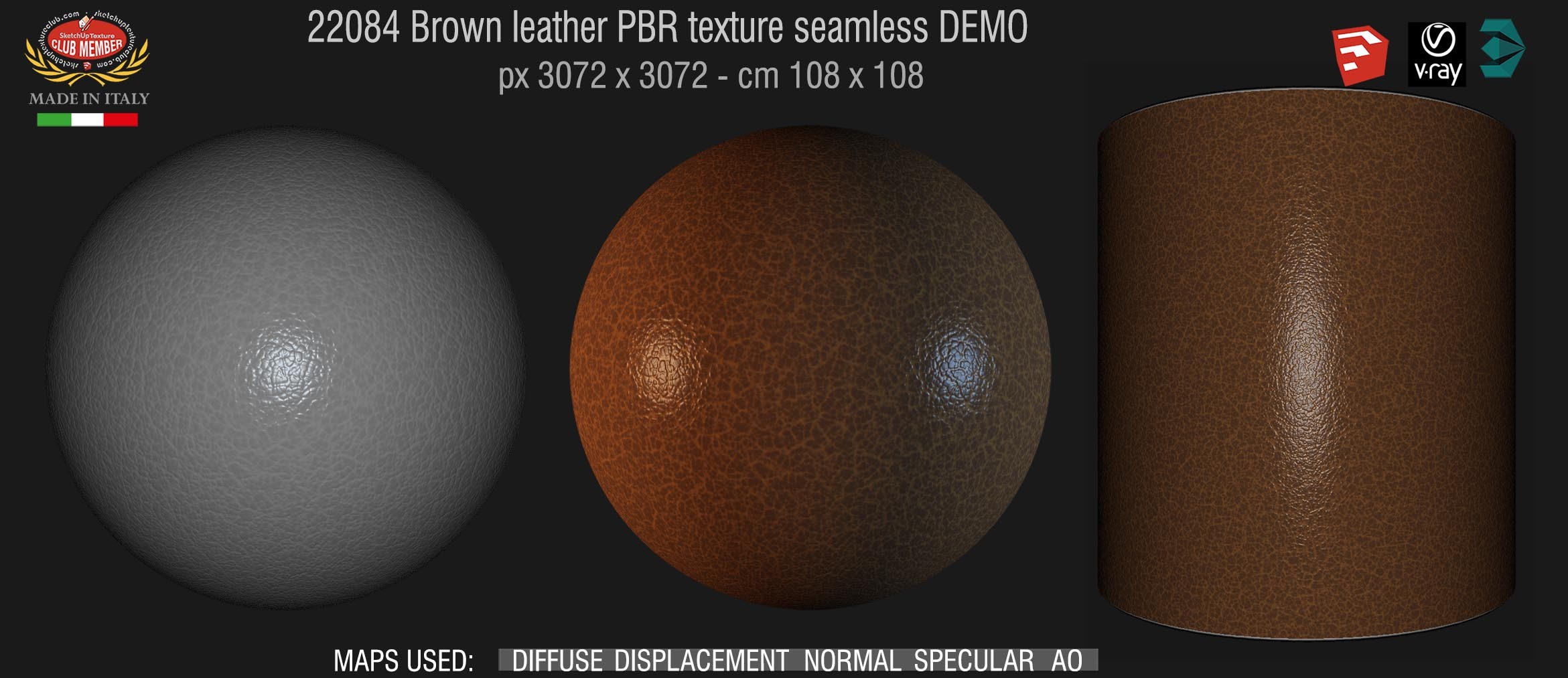 22084 Brown leather PBR texture seamless DEMO