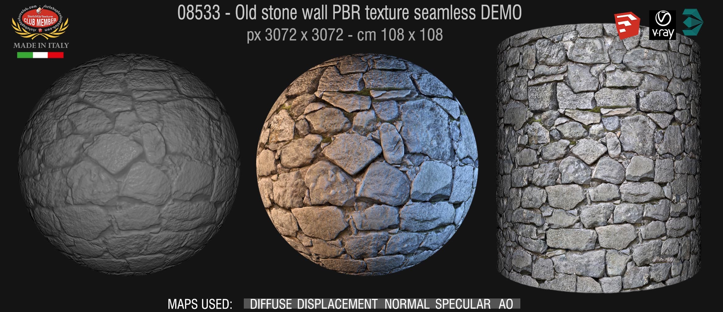 08533 Old stone wall PBR texture seamless DEMO