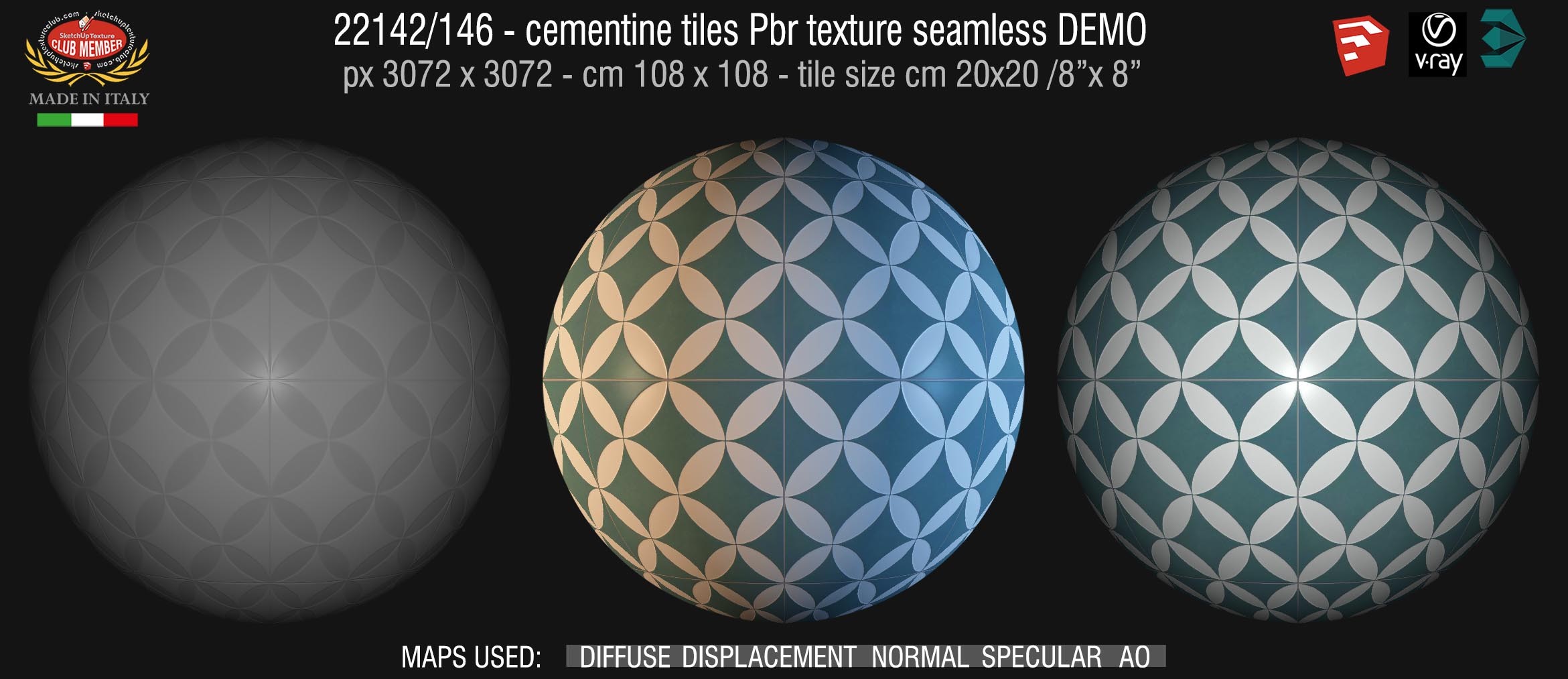 22142/146 cementine tiles Pbr texture seamless DEMO - Contrasti collection Tappeto 13 by RAGNO