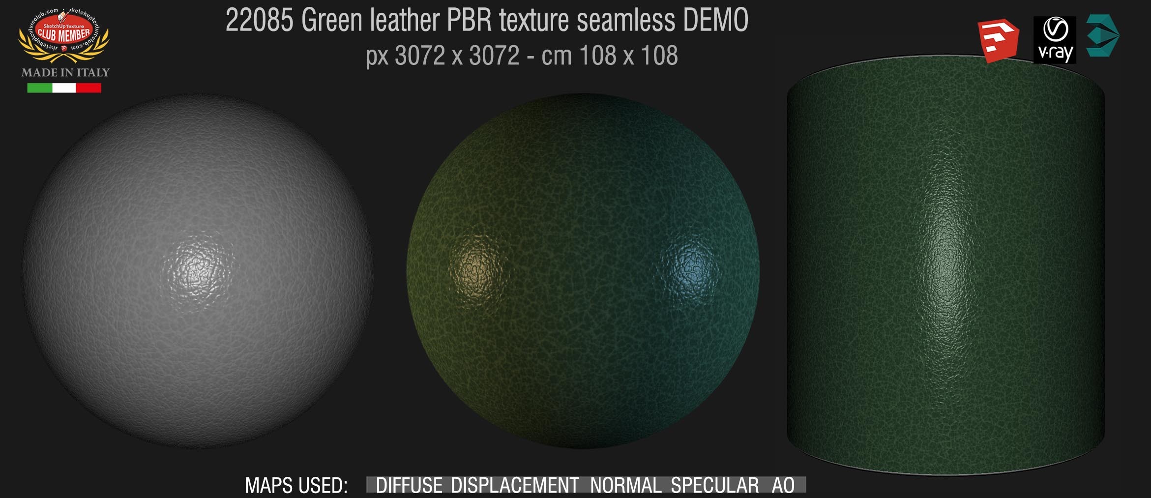 22085 Green leather PBR texture seamless DEMO