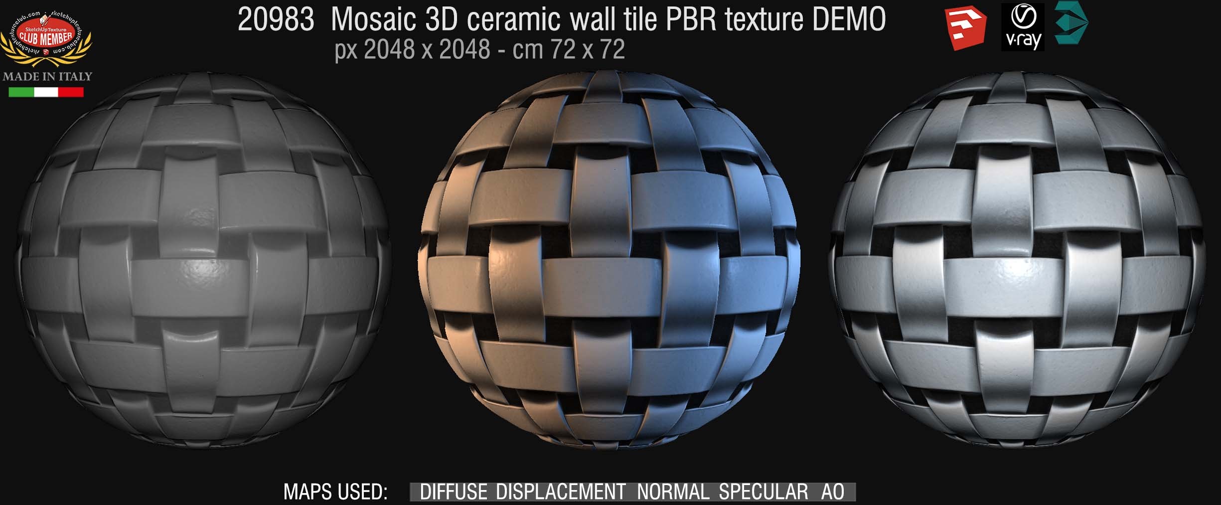 20983 Mosaic 3d ceramic wall tiles PBR texture DEMO