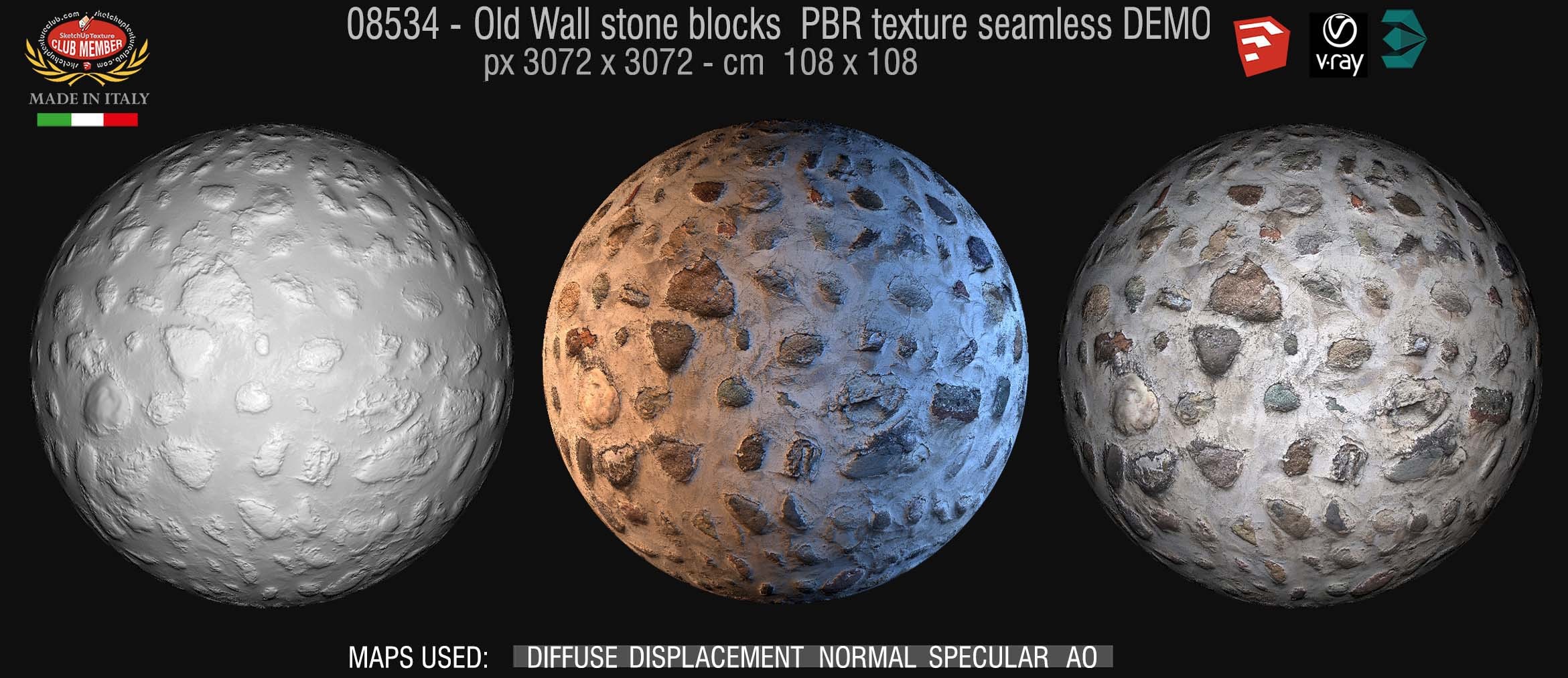 08534 Old wall stone PBR texture seamless DEMO