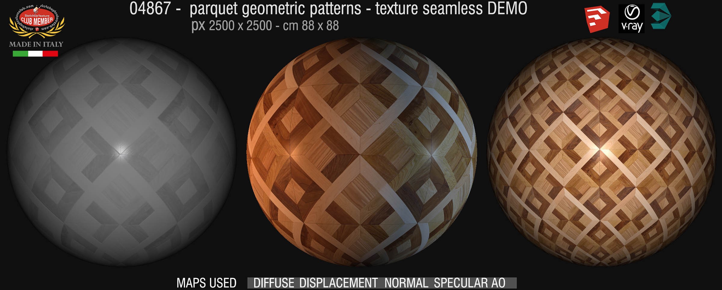 04867 Parquet geometric pattern texture seamless + maps DEMO