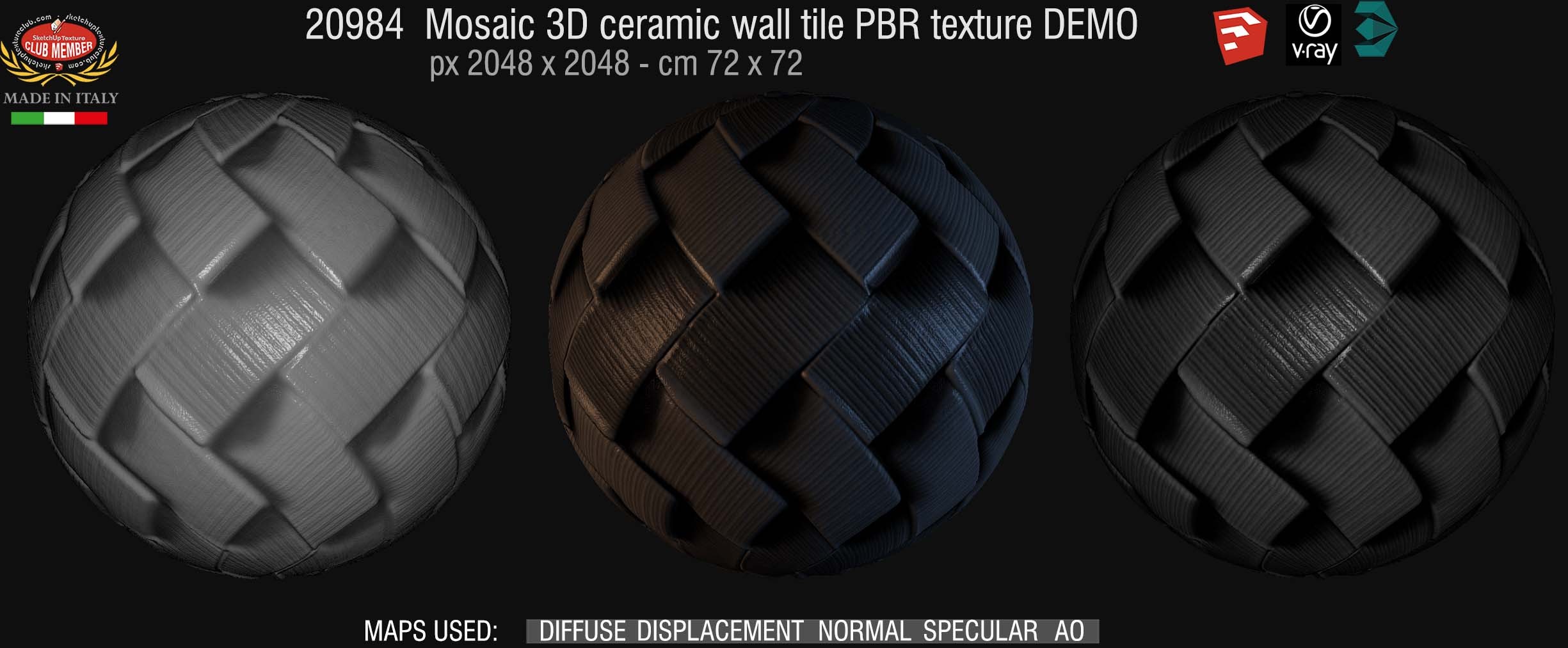 20984 Mosaic 3d ceramic wall tiles PBR texture DEMO
