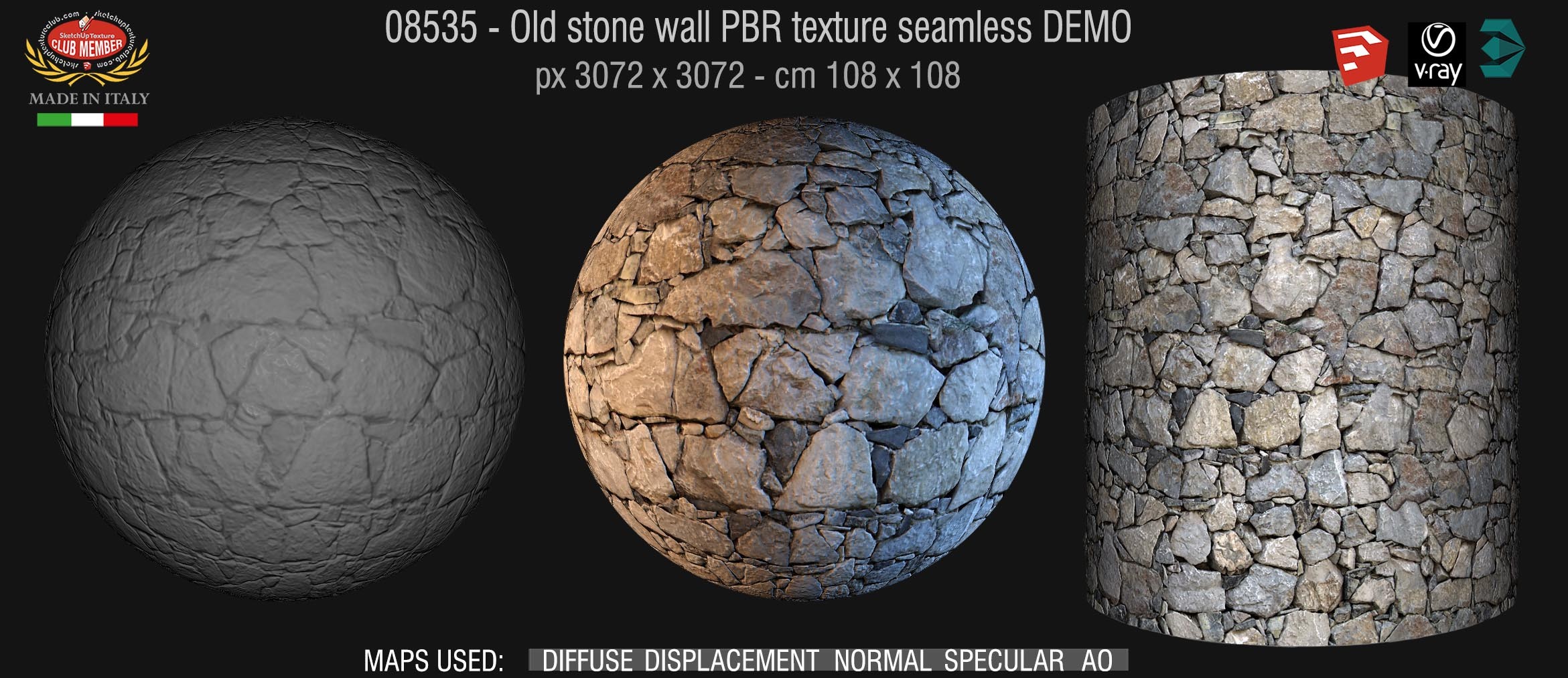 08535 Old stone wall PBR texture seamless DEMO