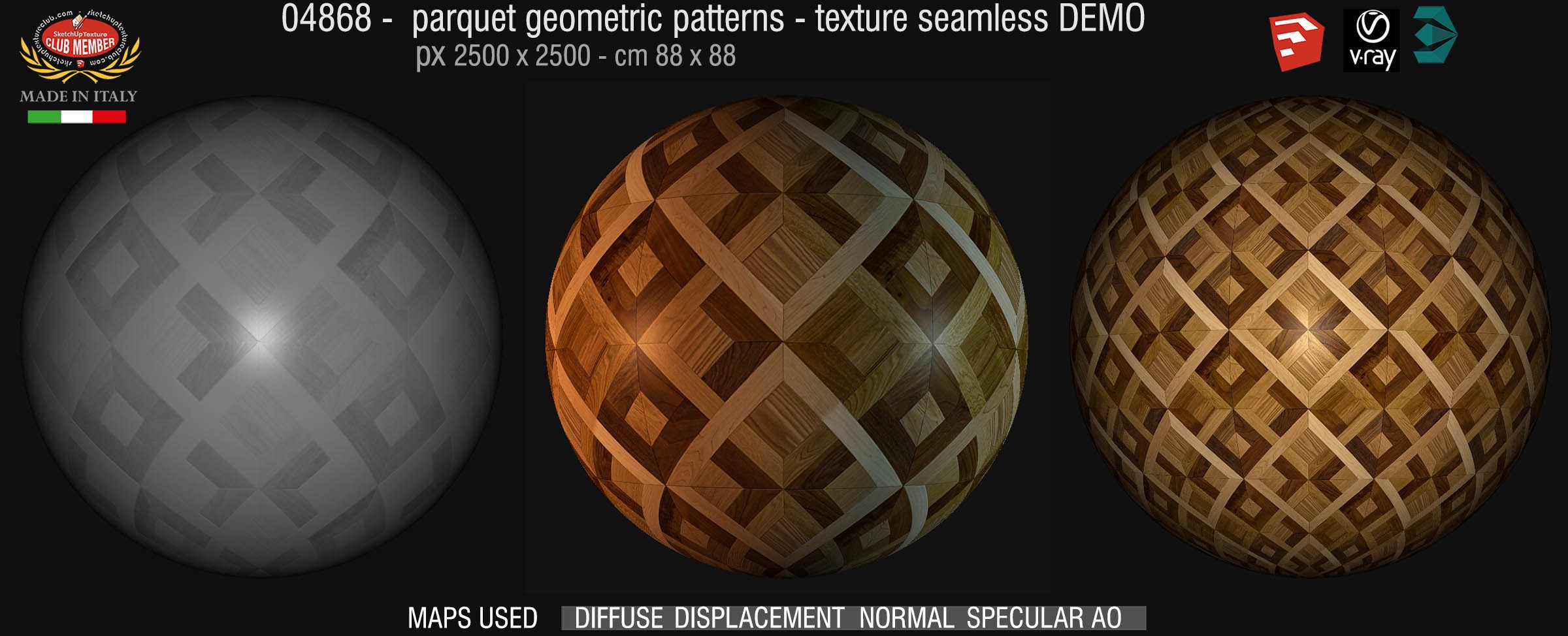 04868 Parquet geometric pattern texture seamless + maps DEMO