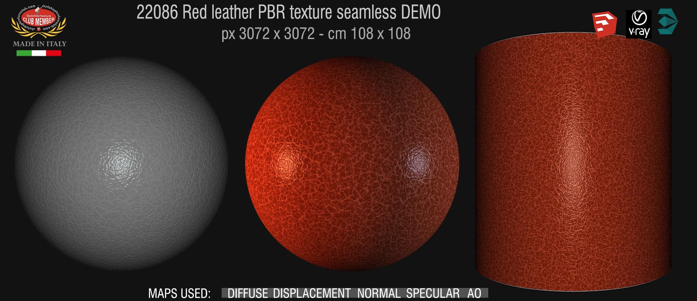 22086 Red leather PBR texture seamless DEMO