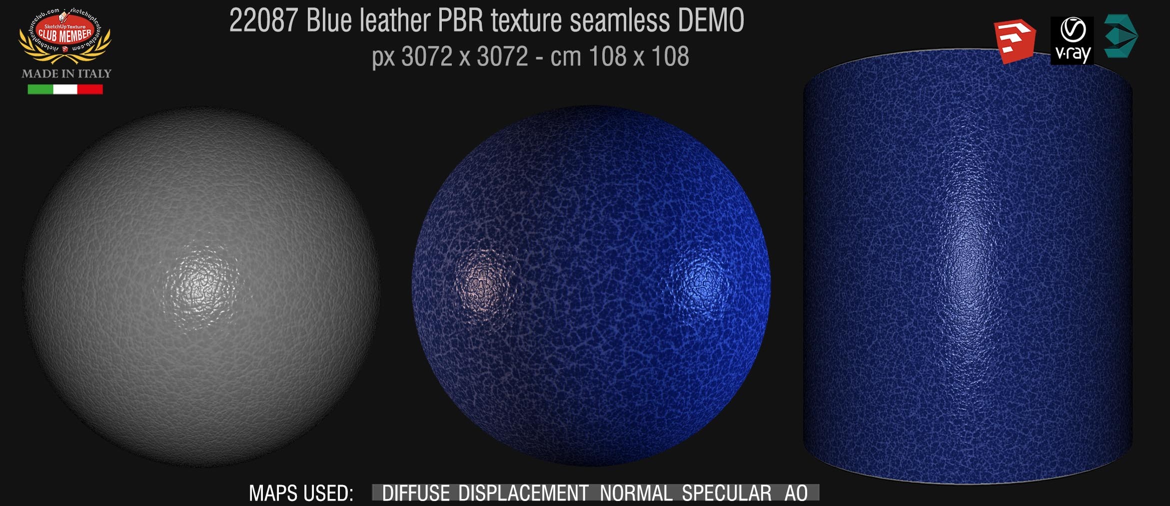 22087 Blue leather PBR texture seamless DEMO