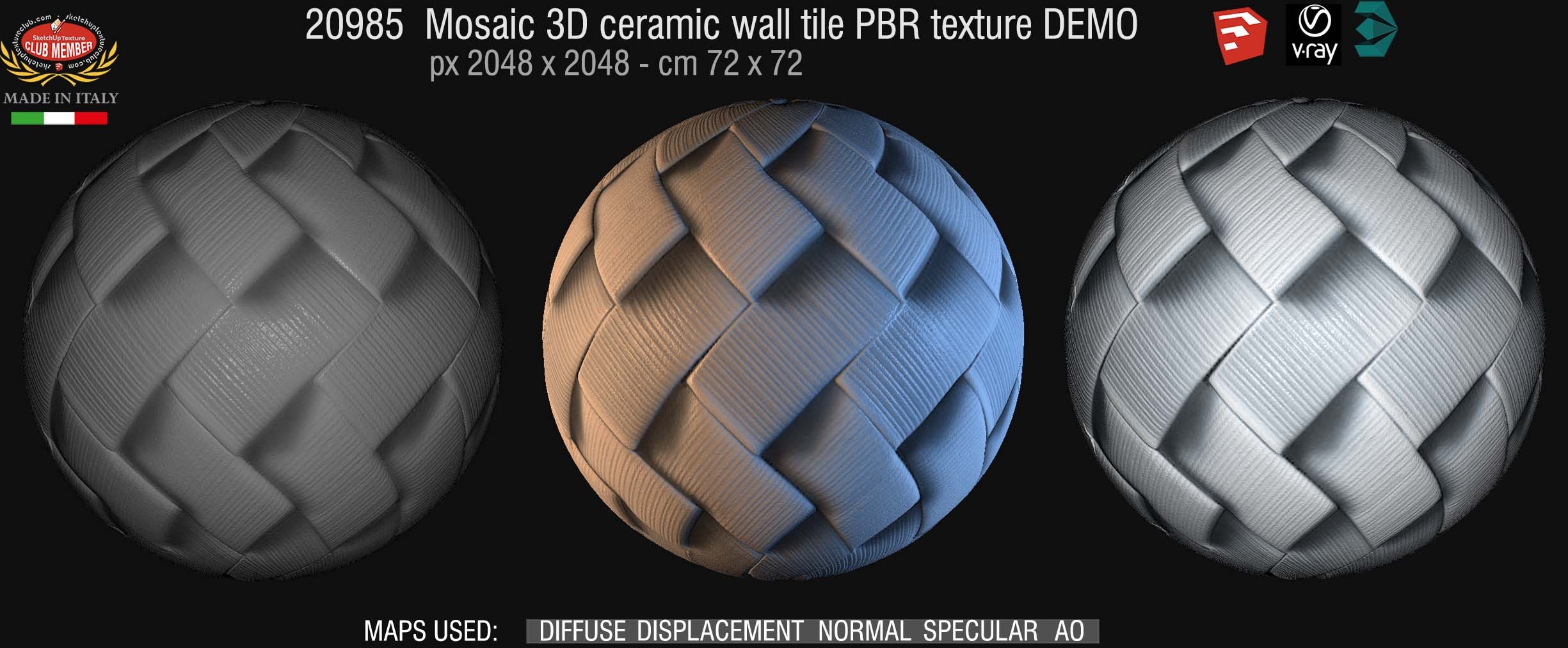 20985 Mosaic 3d ceramic wall tiles PBR texture DEMO